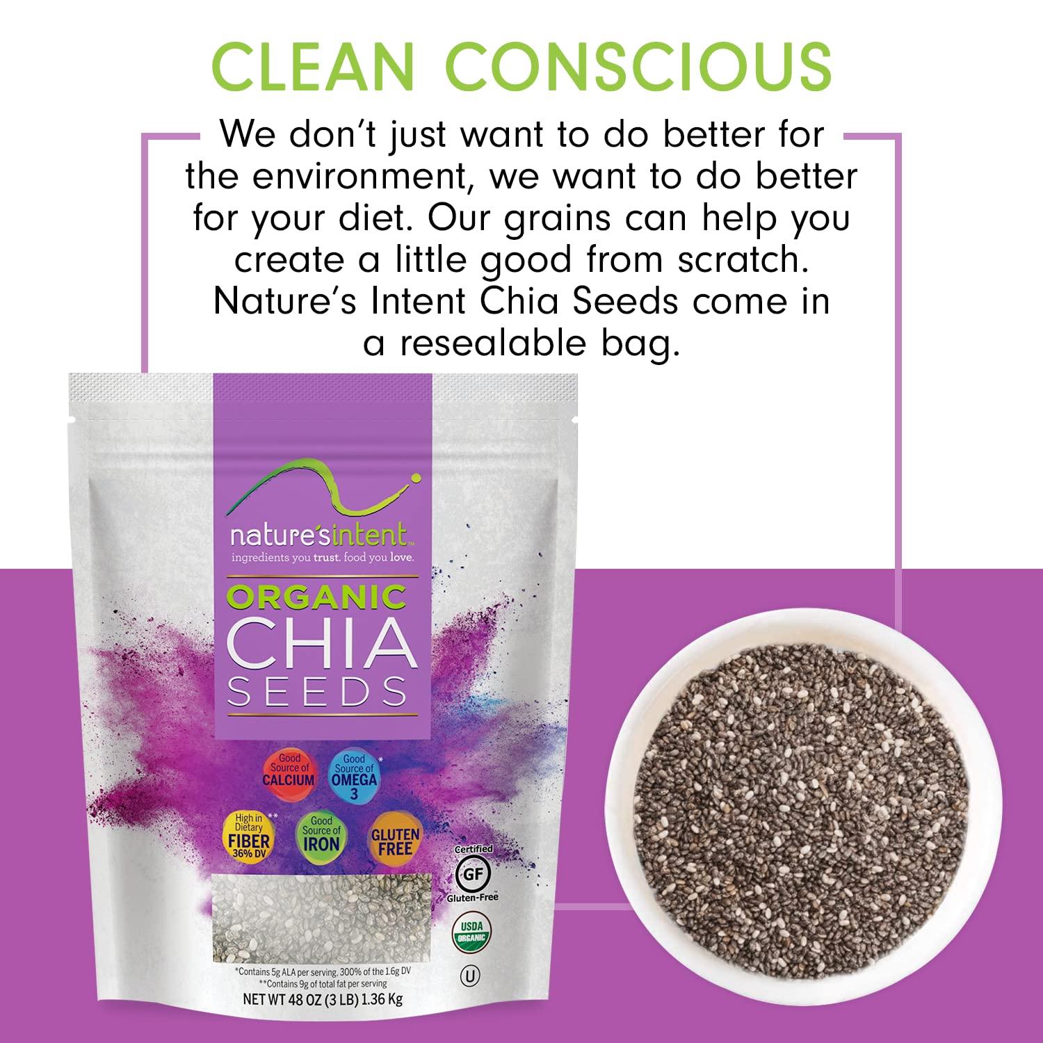 Nature's Intent Organic Chia Seeds - 3lb Bag - USDA Organic, Non-GMO, Vegan, Gluten-Free, Kosher, Keto & Paleo - Good Source of Calcium, Omega 3 and Iron - for Salads, Yogurt & Smoothies - Image 5