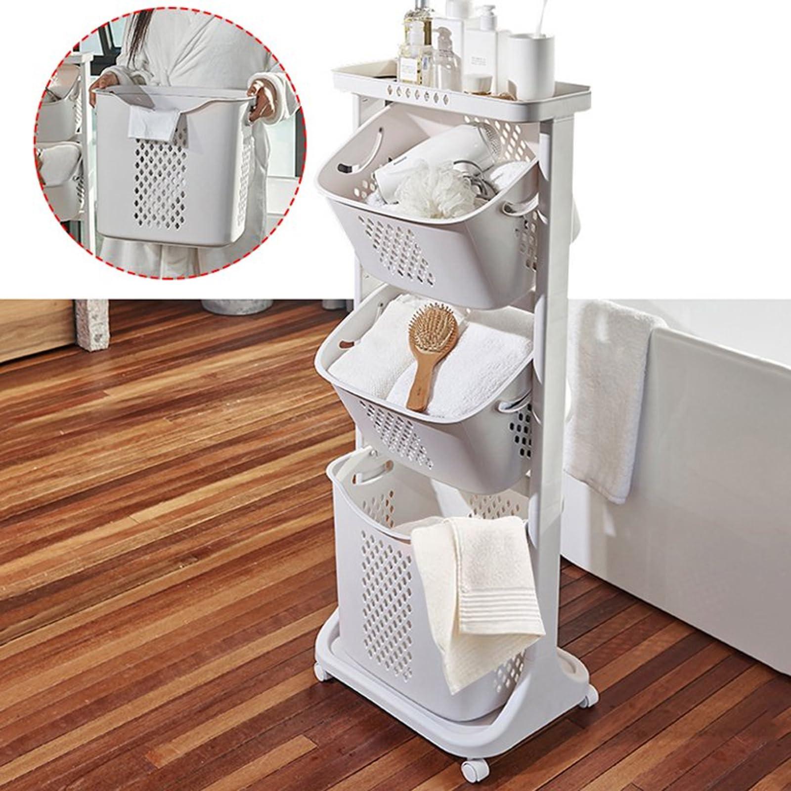 BAOKALER Rolling Laundry Hamper Cart with Wheels, 3 Tier White Laundry Baskets, Clothes Hamper with Portable Storage Baskets for Kitchens, Bathrooms, Bedrooms, Classrooms, Laundry Rooms - Image 5