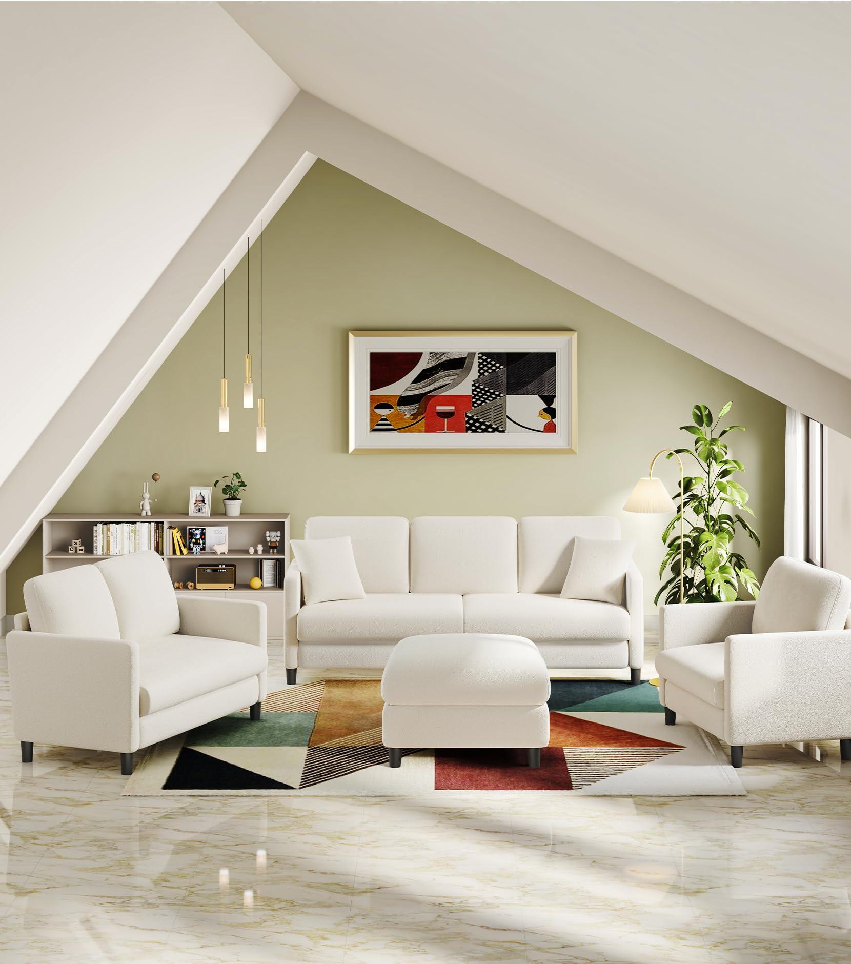 Welzona 83" Sofas for Living Room, Comfy Love Seat Couches, Teddy Fleece Loveseat Sofa, Tool-Free Setup Couches for Living Room, All-Wood Sofa Couch, Small Couch 2 Pillow Included, Beige - Image 8