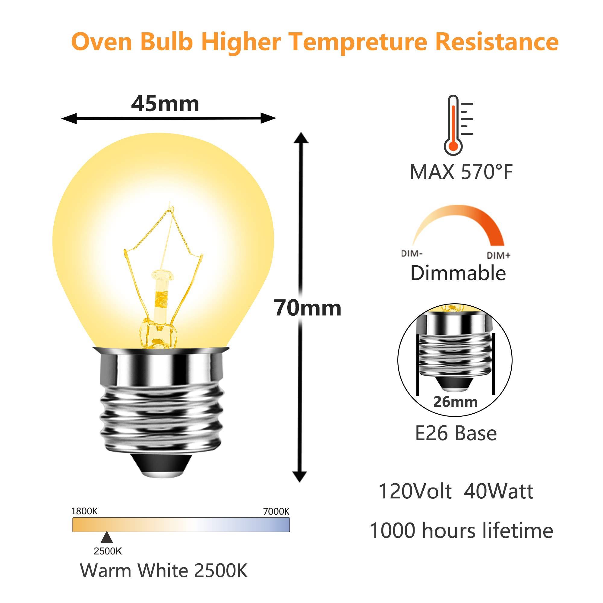 Appliance Oven Light Bulb 40W for Refrigerator Over Hood Stove Microwave Replacement Bulb High Temperature Resistant A15 Incandescent E26 Medium Base 120V Soft White Pack of 2… - Image 3