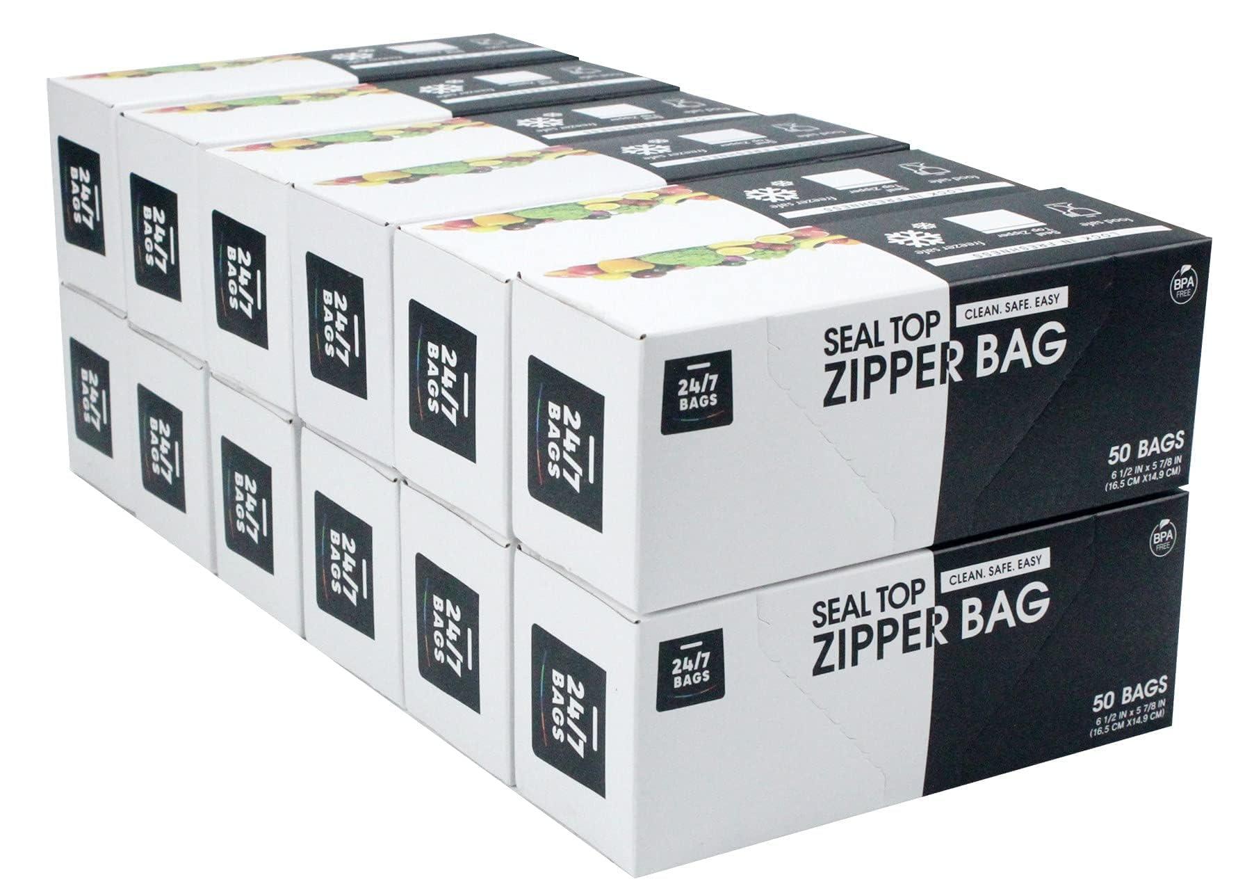 24/7 Bags- Sandwich Zip Storage Bags, 600 Count, Single Zipper Seal, Easy Grip Open Tabs, Write-On Space, BPA-Free & Heavy Duty, Microwave Safe, Non-StandUp