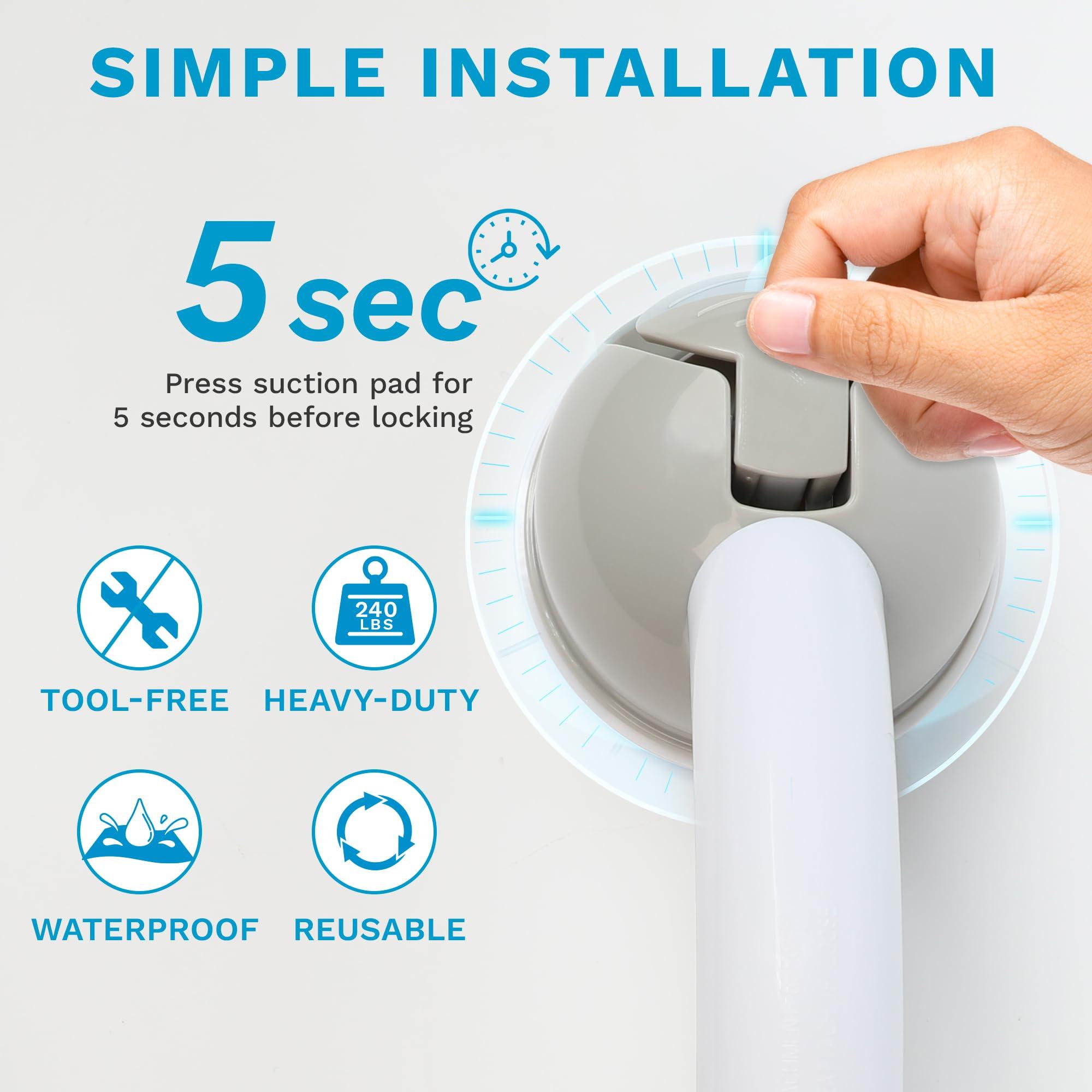 Grab Bars for Bathtubs and Showers: Durable Plastic Bathroom Safety Rails with Suction Cup Handles for Elderly and Seniors, Anti-Slip Support for Tub, Toilet, and Wall | Adjustable Design 2 Pack - Image 4
