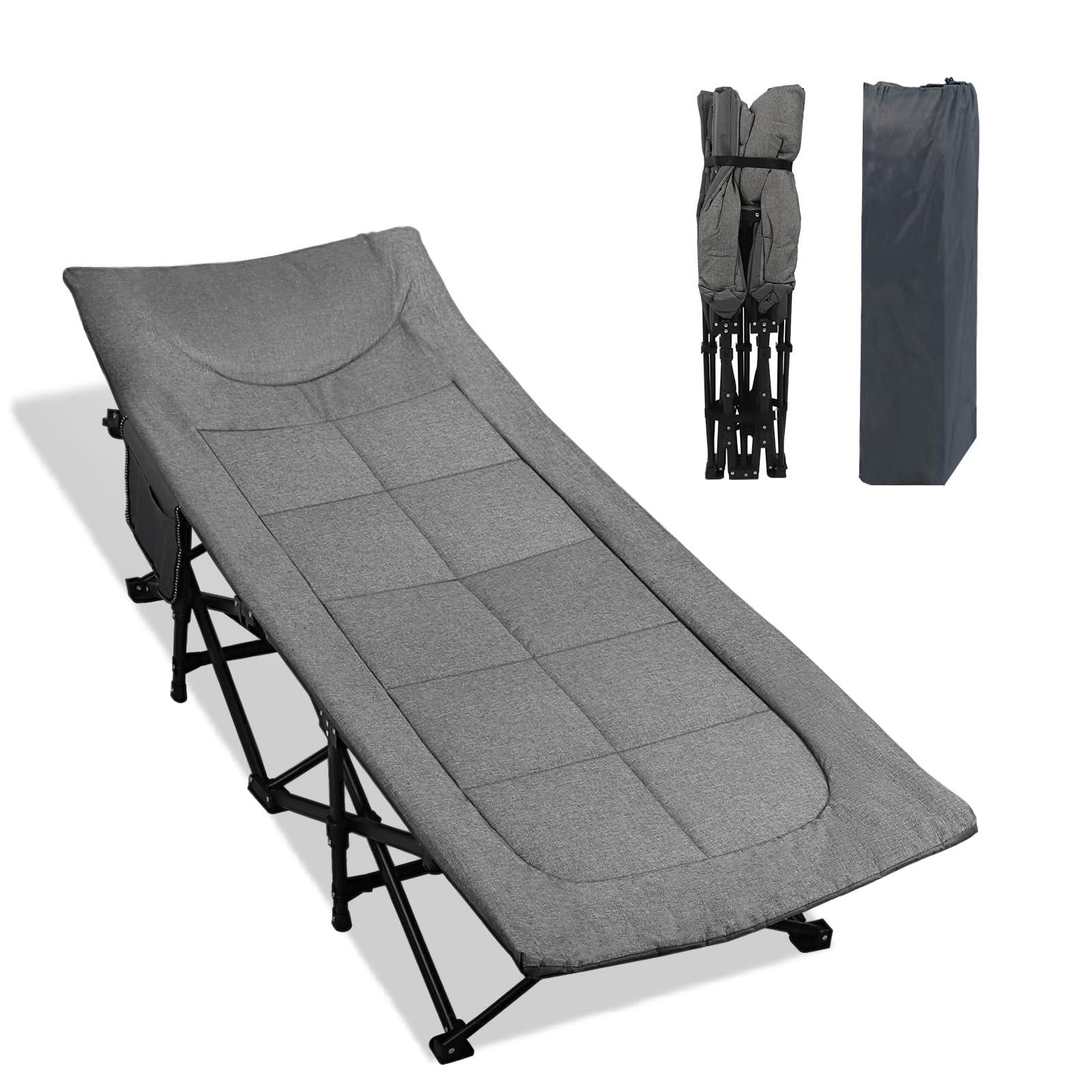 Northroad Camping Cot for Adults with Cushion and Pillow, Portable Folding Bed for Sleeping, Lightweight Tent cot with Carry Bag Supports 450 lbs (Grey)