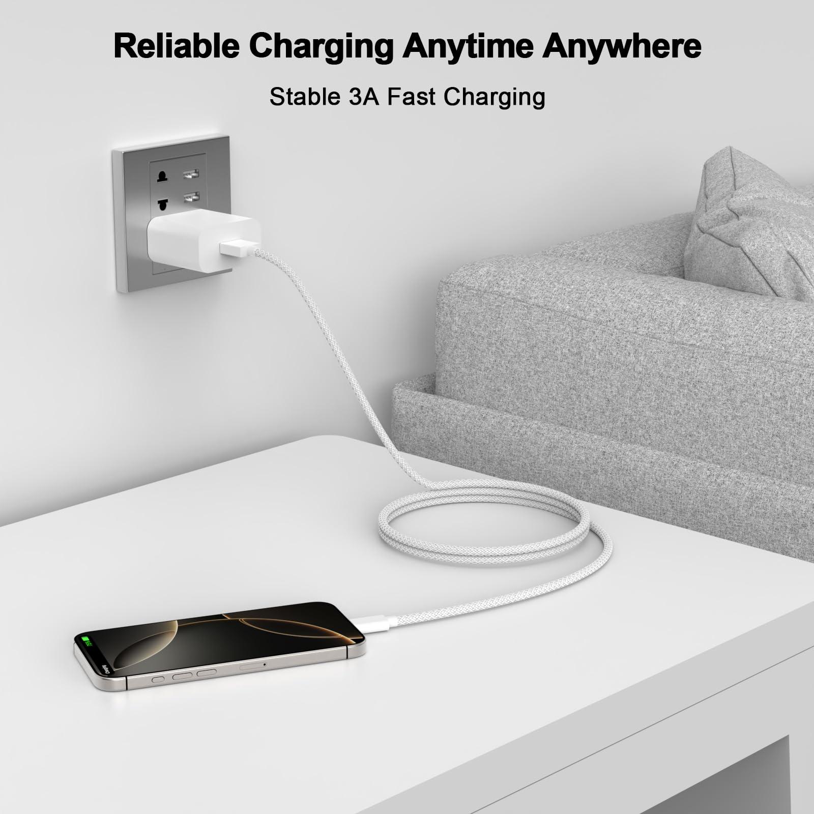 [Apple MFi Certified] Car Carplay Cable, 2 Pack Woven USB to USB C Car Charger Cord Compatible for iPhone 16/16 Plus/16 Pro/16 Pro Max/15/15 Plus/15 Pro/15 Pro Max, 6ft White - Image 3