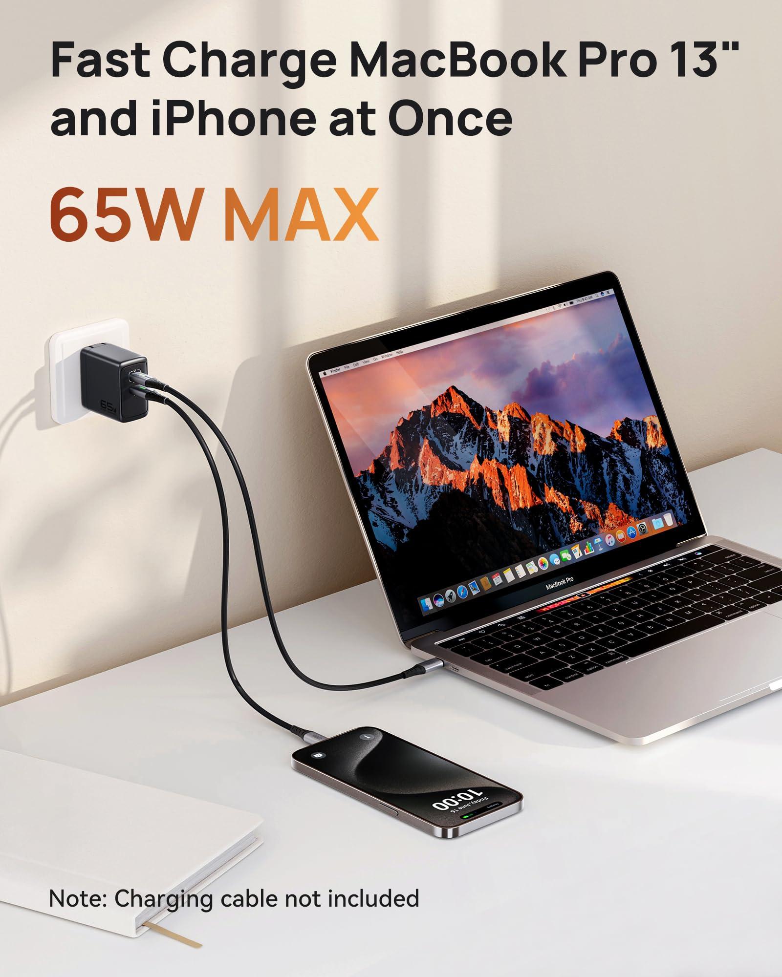 INIU 2-Port 65W GaN Charger - Compact Foldable PD PPS USB C Wall Charger for MacBook Pro/Air, Dell XPS 13, iPad Pro, Samsung Galaxy S23, Note 20/10+, iPhone 16/15/14, Steam Deck - Image 2
