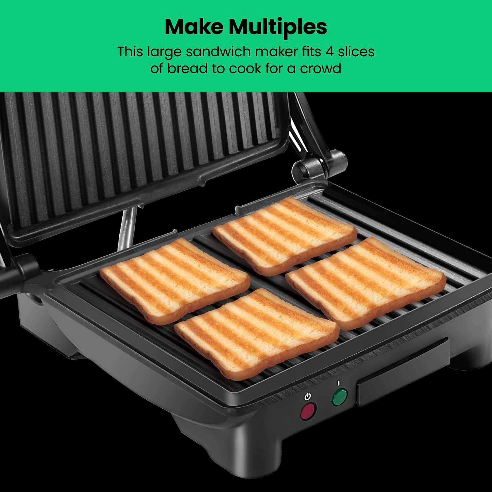 Chefman Panini Press Grill and Gourmet Sandwich Maker Non-Stick Coated Plates, Opens 180 Degrees to Fit Any Type or Size of Food, Stainless Steel Surface and Removable Drip Tray, 4 Slice, Black - Image 7