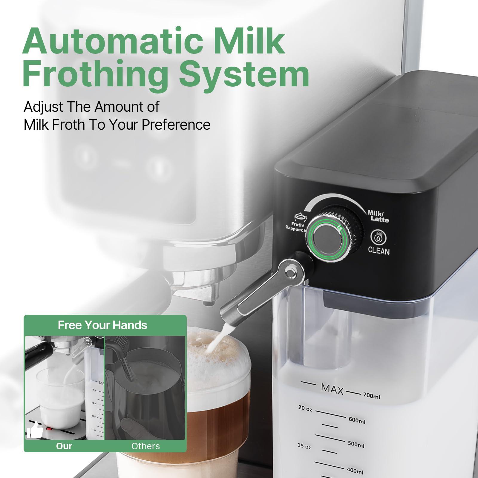 URintells Cuising Espresso Machine 20 Bar, Touchscreen Espresso Maker with Automatic Milk Frother for Cappuccino Latte, Expresso Coffee Machine for Home with Dual Heating System and Dual Pump - Image 4