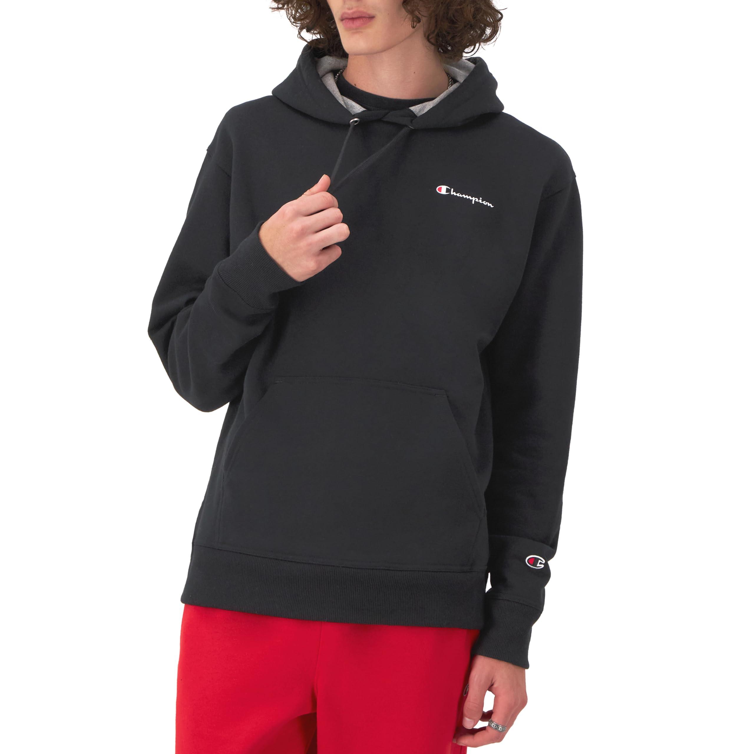 Champion Men's Powerblend Fleece Hoodie, Hooded Sweatshirt For Men, Script (Reg. or Big & Tall)