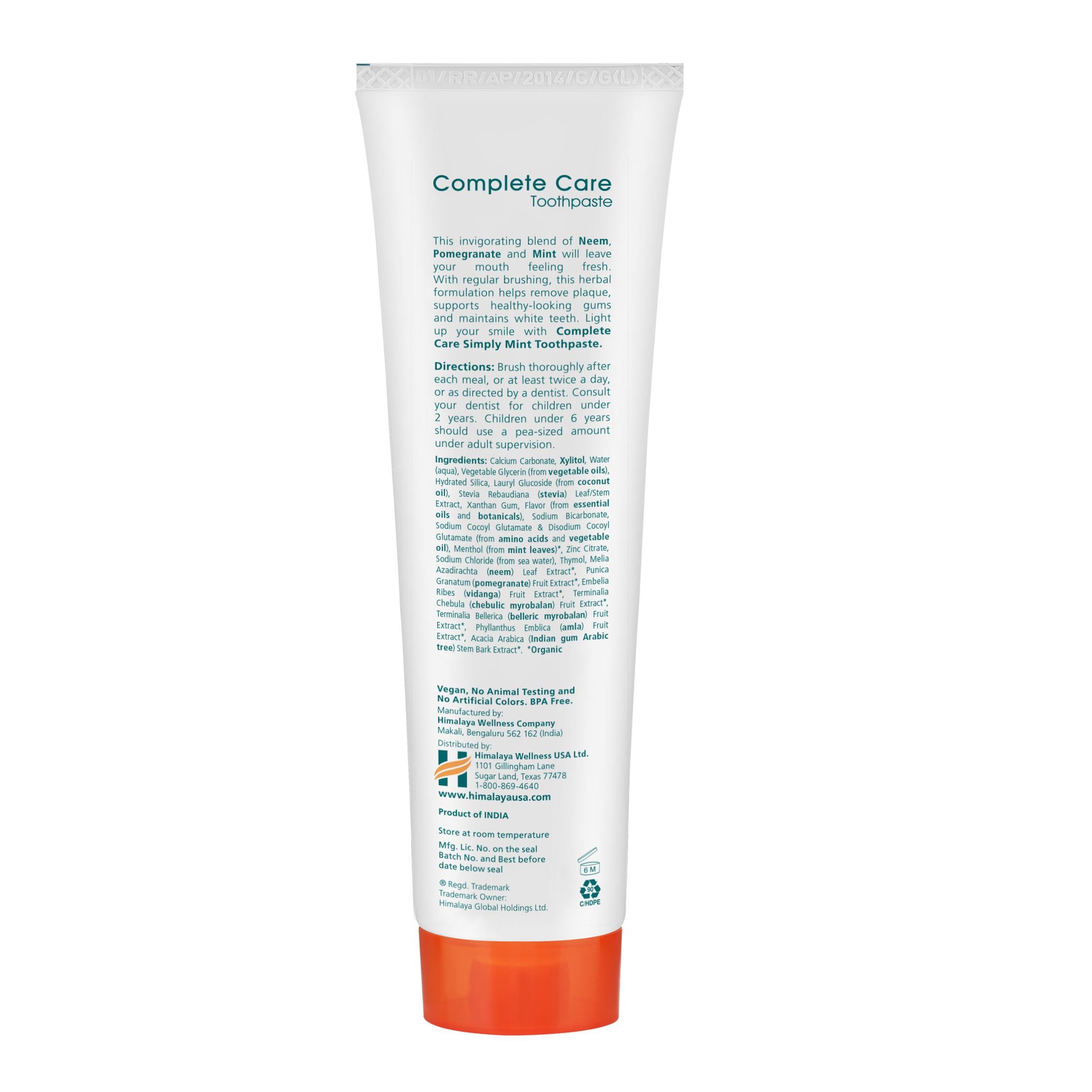 Himalaya Botanique Complete Care Toothpaste with Xylitol and Neem, Mint Flavor - Fluoride Free Toothpaste for Clean Teeth & Fresh Breath - Vegan, Gluten Free, No Artificial Flavors, 5.29 oz - Image 2