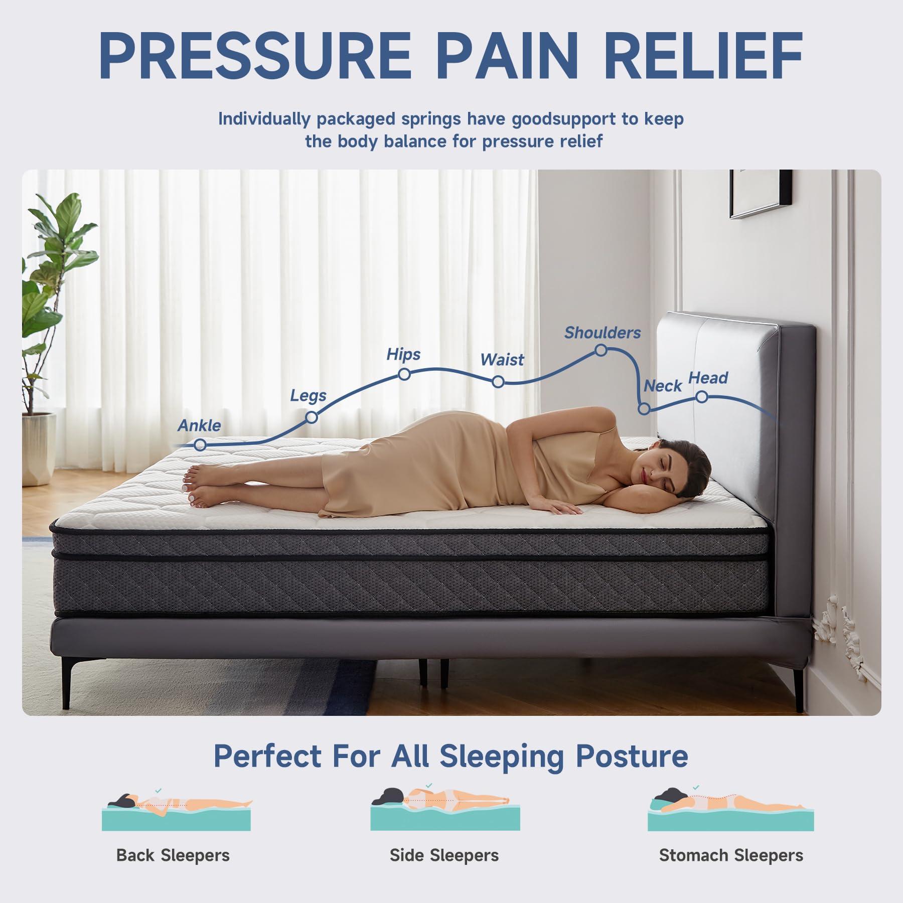 Uapev Queen Mattresses,10 Inch Queen Size Mattress in A Box, Memory Foam Hybrid Mattress with Individual Pocket Spring for Motion Isolation & Strong Edge Support, Stress & Pressure Relief,CertiPUR-US - Image 3