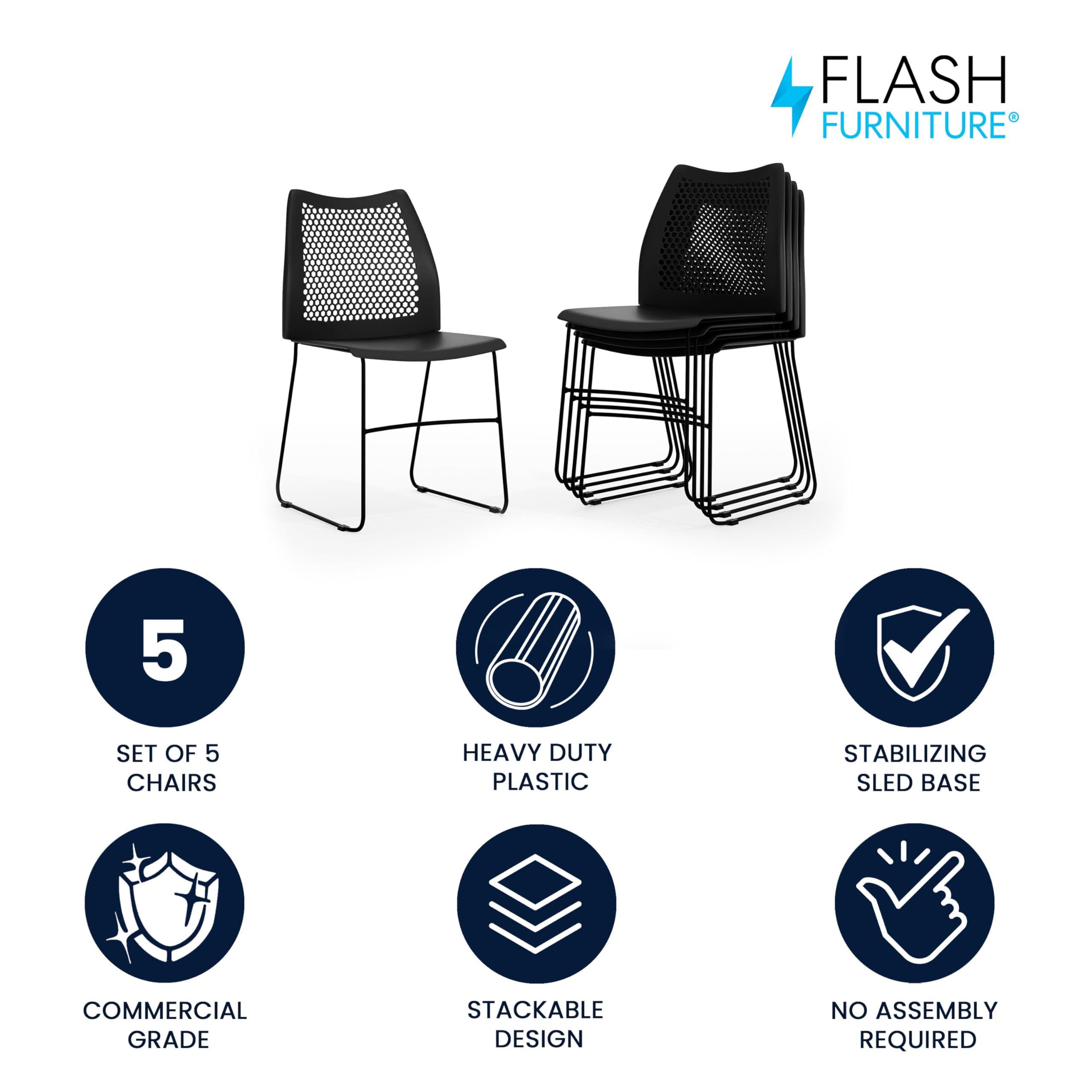 Flash Furniture Hercules Series Contoured Lobby Chairs with Air-Vent Honeycomb Backs, Ergonomic Stacking Chairs for Offices, Set of 5, Black - Image 4