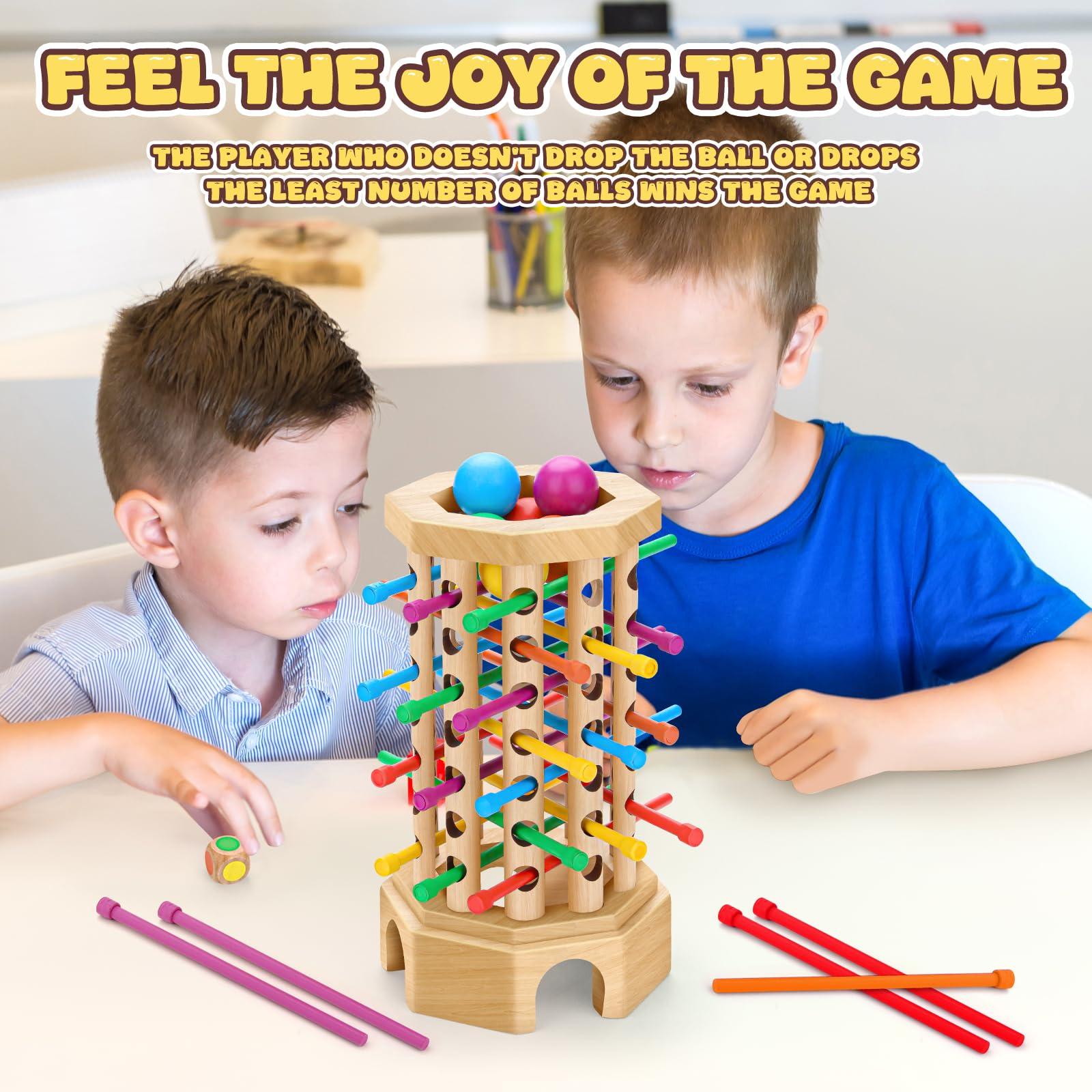 Montessori Wooden Board Game for Kids 3-6 Years - Educational Learning Toy with Colorful Sticks, Dice& Balls - Fine Motor Skills, Classic Tower Games for Family Night - Gift for Toddlers Boys Girls - Image 6
