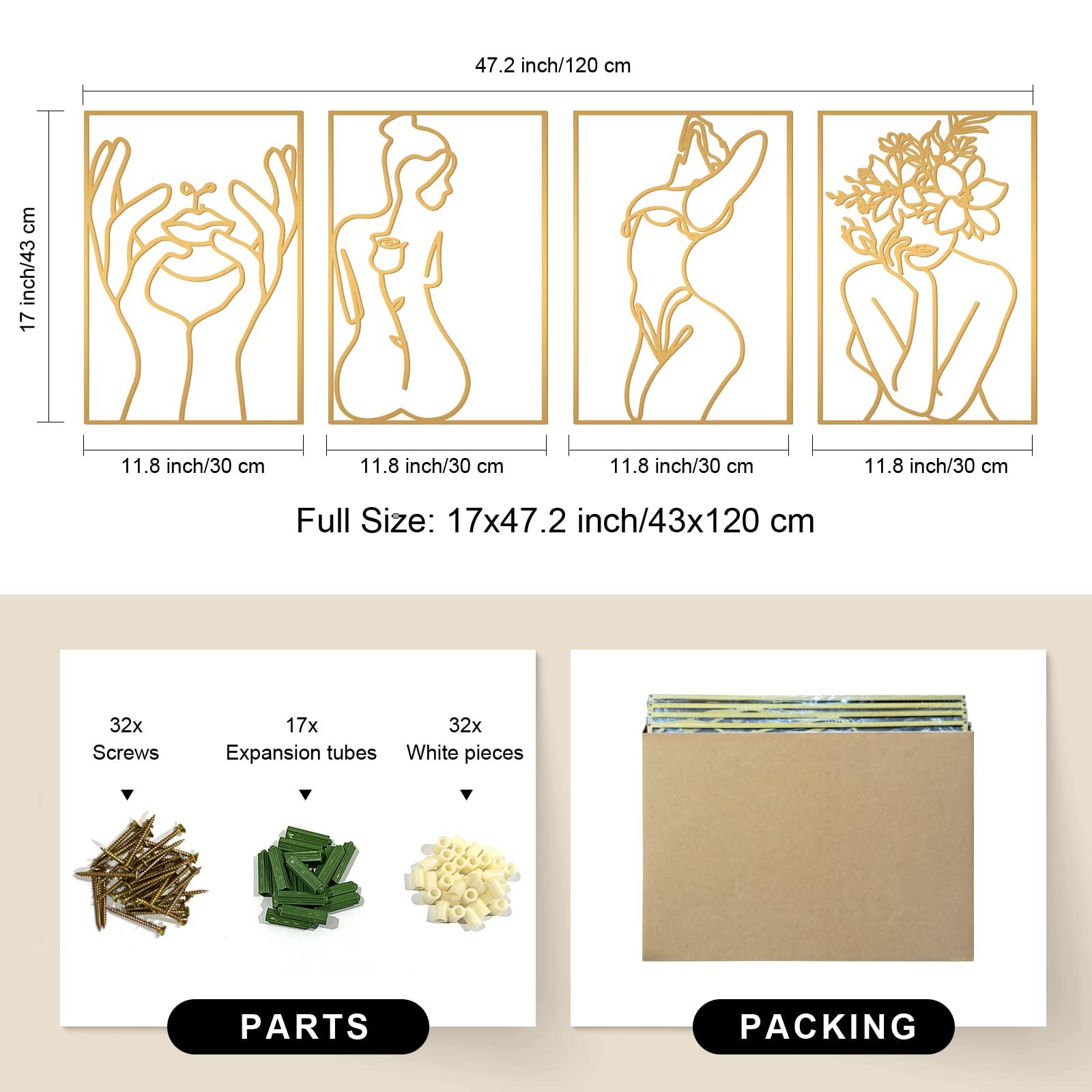 Glamativity 4 Pack Gold Wall Art Décor, Minimalist Décor Single Line Art Wall Décor, Real Metal Wall Art, Woman's Body Shape Abstract Wall Art (Gold Classic Style, M Size 17 x 11.8'') - Image 2