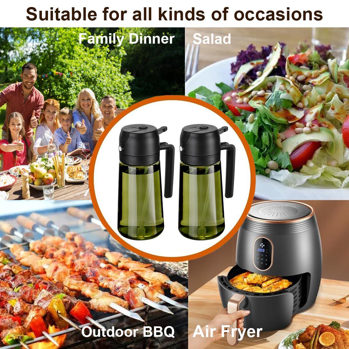 RFetomax Oil Sprayer for Cooking-2 in 1 Olive Oil Dispenser, 16oz/470ml Light Blockage Green Bottle for Air Fryer, BBQ,Salad, Frying, Barbecue (2Green Bottle Black Cap) - Image 6