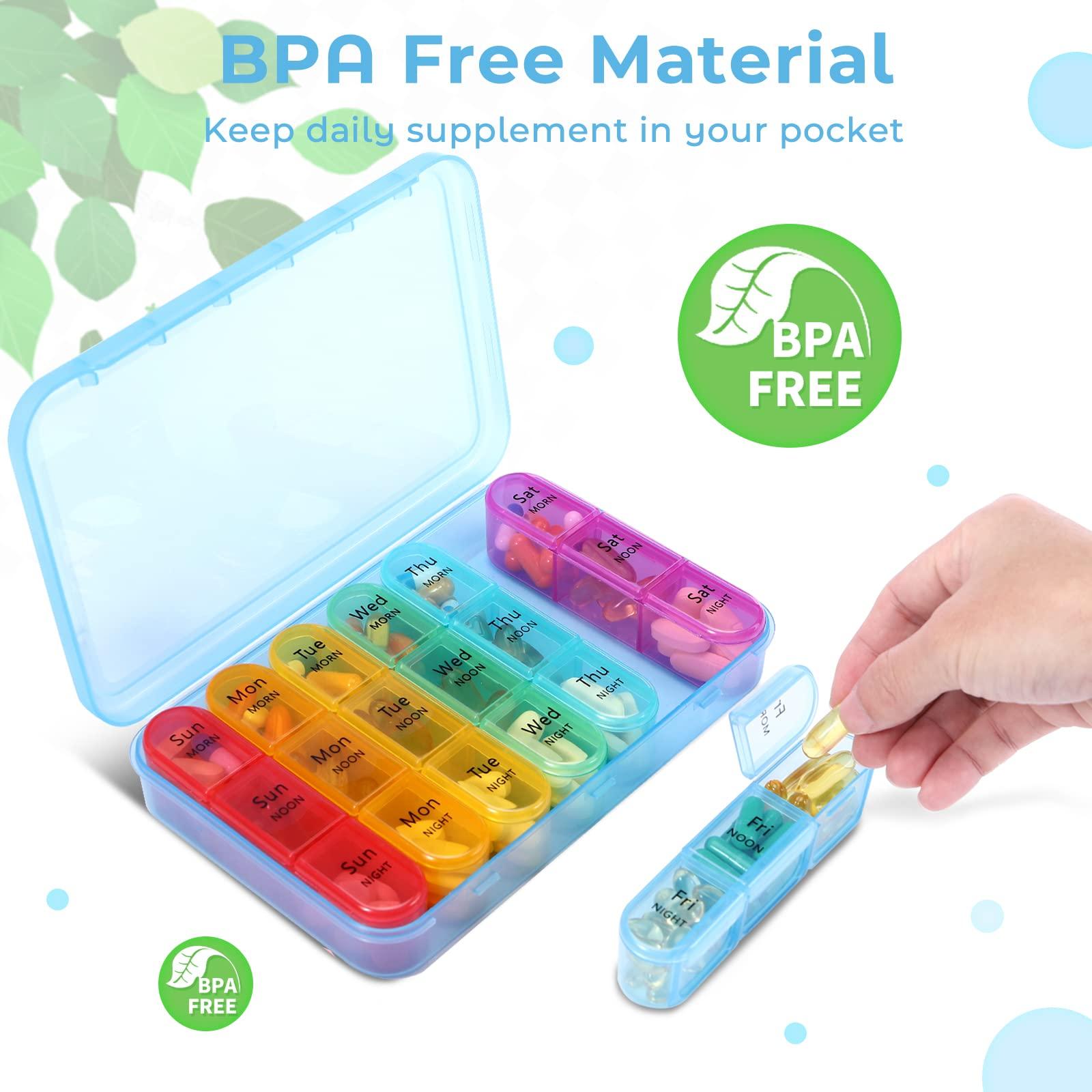 Daviky Pill Organizer Travel, Weekly Pill Organizer 3 Times a Day, Pill Box 7 Day, Pill Cases Organizers 7 Day, Daily Pill Box Organizer, Medicine Organizer to Hold Vitamins and Medication (Blue) - Image 6