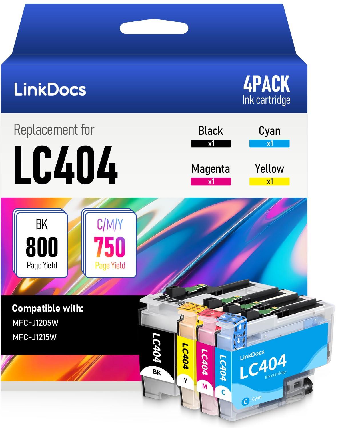 LinkDocs LC404 Ink Cartridges Replacement for Brother LC404 to use with Brother MFC-J1205W MFC-J1215W Printers (Black Cyan Magenta Yellow 4 Pack)