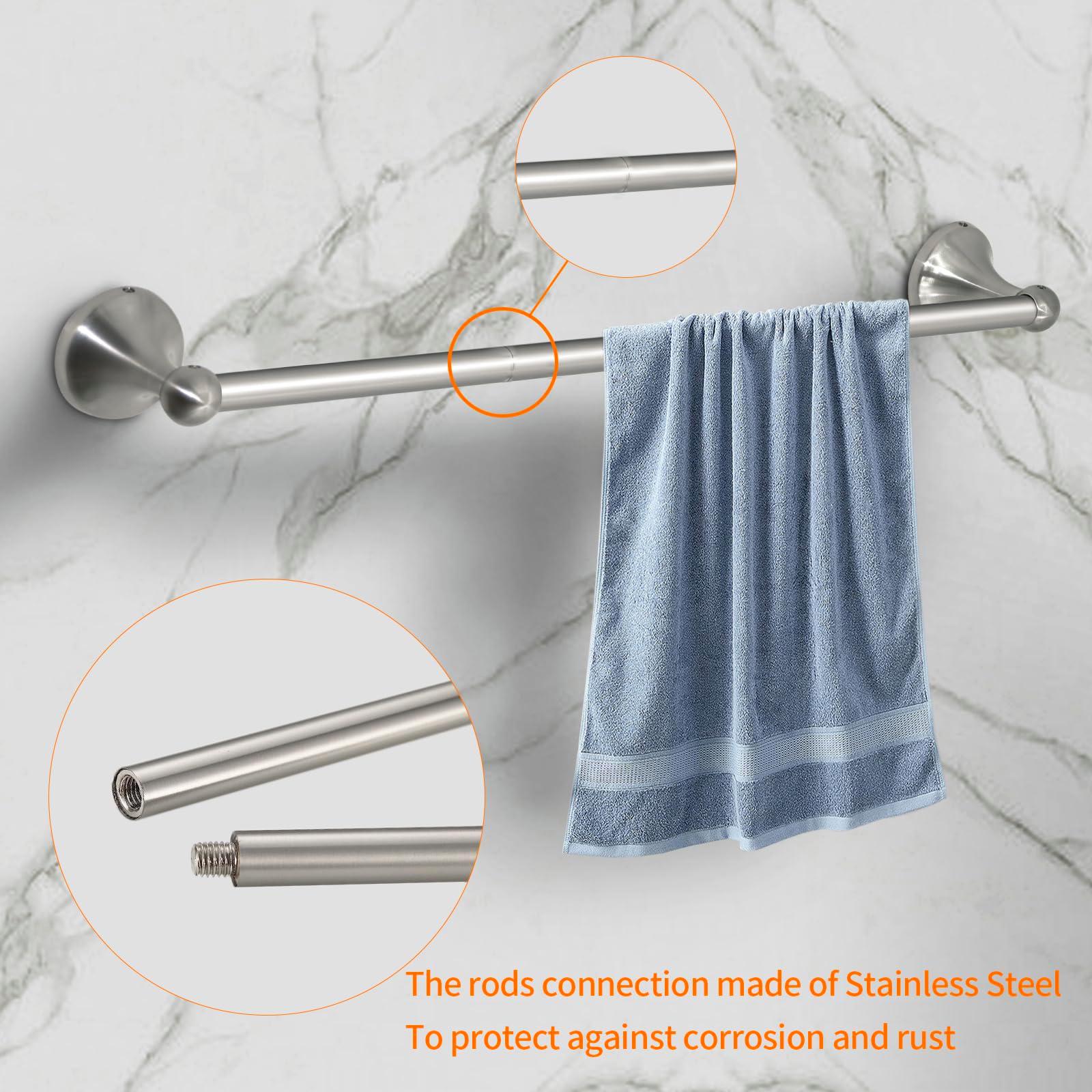 8 Pieces Bathroom Hardware Set Brushed Nickel Adjustable Expandable Towel Bars Towel Ring Wall Mount Toilet Paper Holder Towel Hooks Towel Racks Hand Towel Holder Bathroom Accessory Set - Image 4