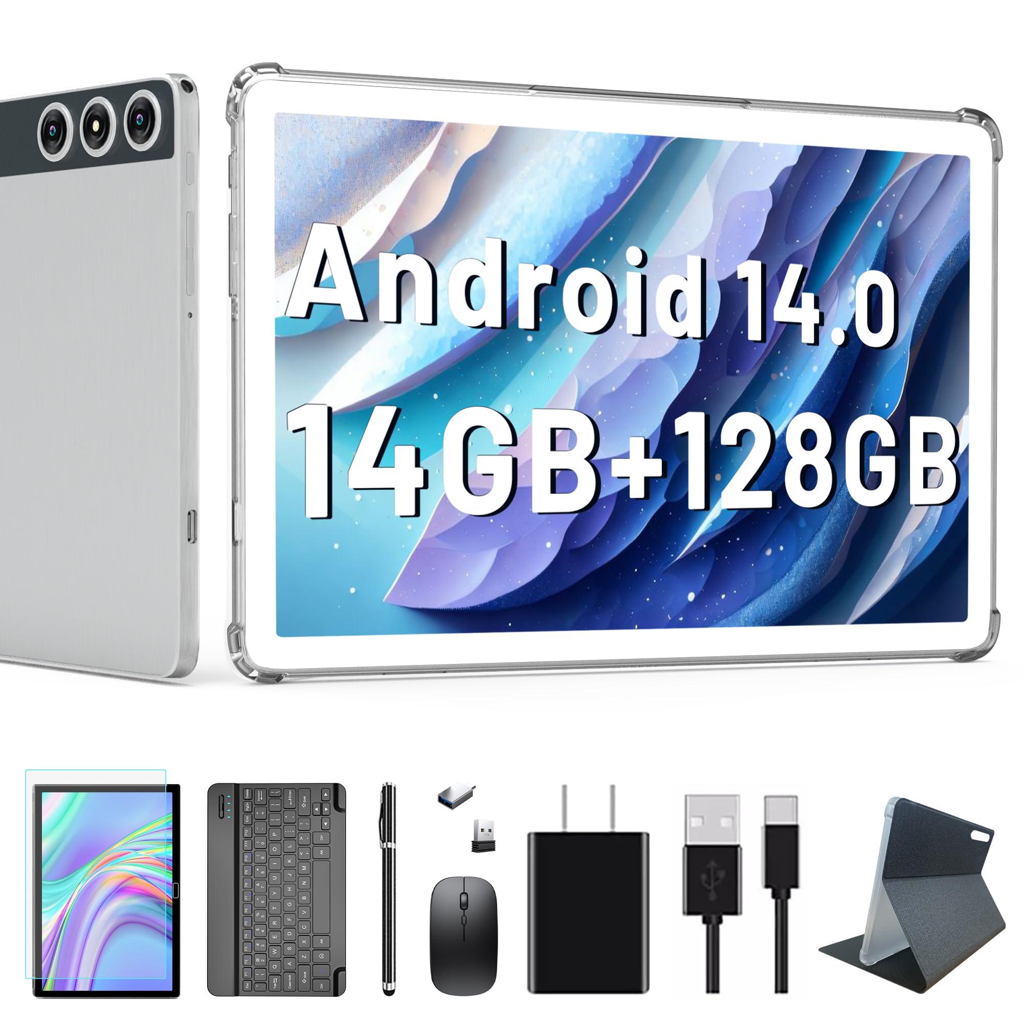 2025 Latest Android 14 Tablet, 10 inch Tablet with 128GB Storage 1TB Expandable 14GB RAM, Dual 4G Cellular Tablets with keyboard Support 5Ghz WiFi/Bluetooth 5.0, Octa-Core Processor, FHD IPS Screen