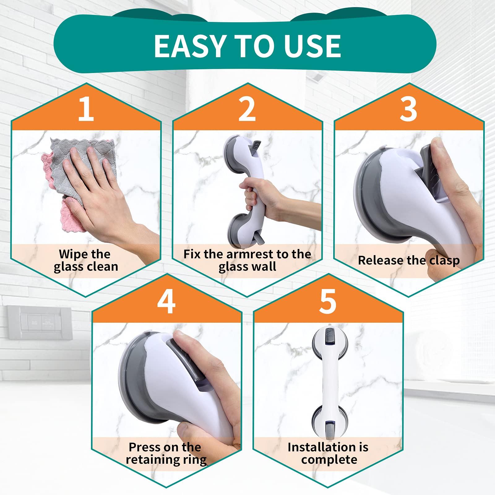 12'' Portable Grab Bars for Bathroom,Ultra Grip Dual Locking Shower Handles for Elderly,Safety Suction Grab Bars for Shower,Balance Assit Hand Rail Support,Injury,Senior,Kids(Gray, 12"-Pack of 2) - Image 4