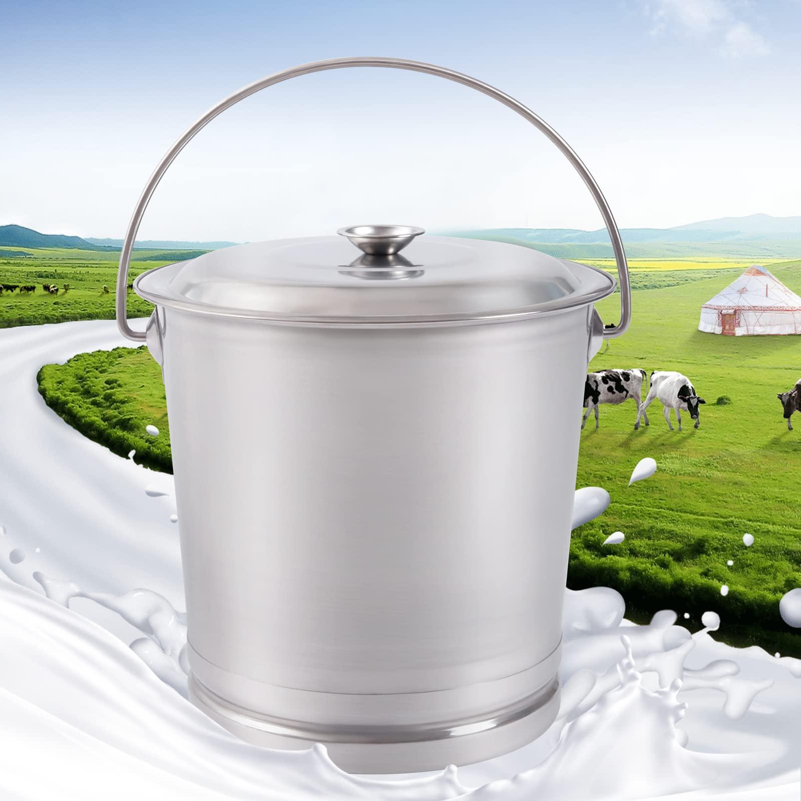 8L/8.5 Qt Stainless Steel Bucket Milk Metal Pail Compost Bucket with Lid & Handle, Kitchen Compost Bin Scrap Food Waste Scrap Slop Storage Buckets Container Garbage Pail, Open Lip Edge - Image 2
