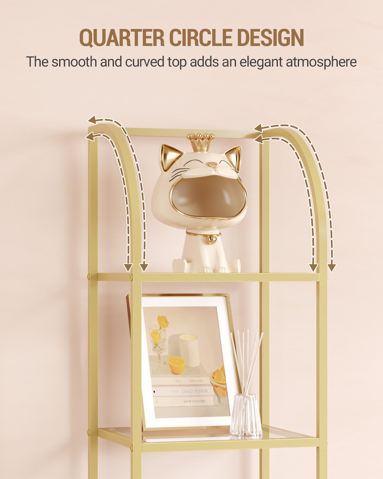Hzuaneri Bookcase Bookshelf, Tempered Glass Arched Bookshelf for More Storage, Slim Shelving Unit for Bedroom, Bathroom, Home Office, Steel Frame, 6 Tier Gold BC20699G - Image 3