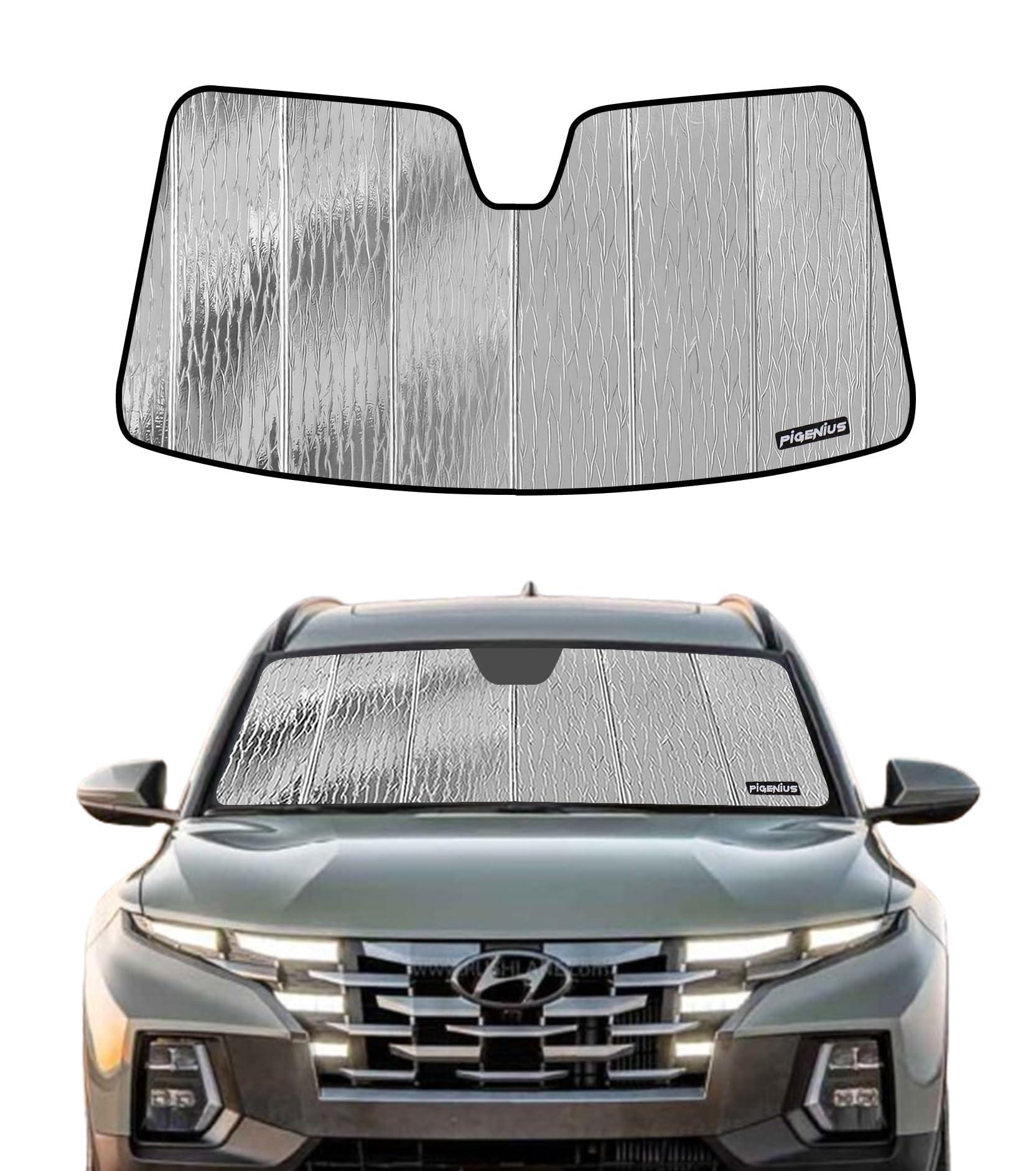Pigenius Windshield Sun Shade for 2022-2024 Hyundai Santa Cruz/Tucson,2-in-1 Reflective Sunshade,Silver for Summer, Black for Winter