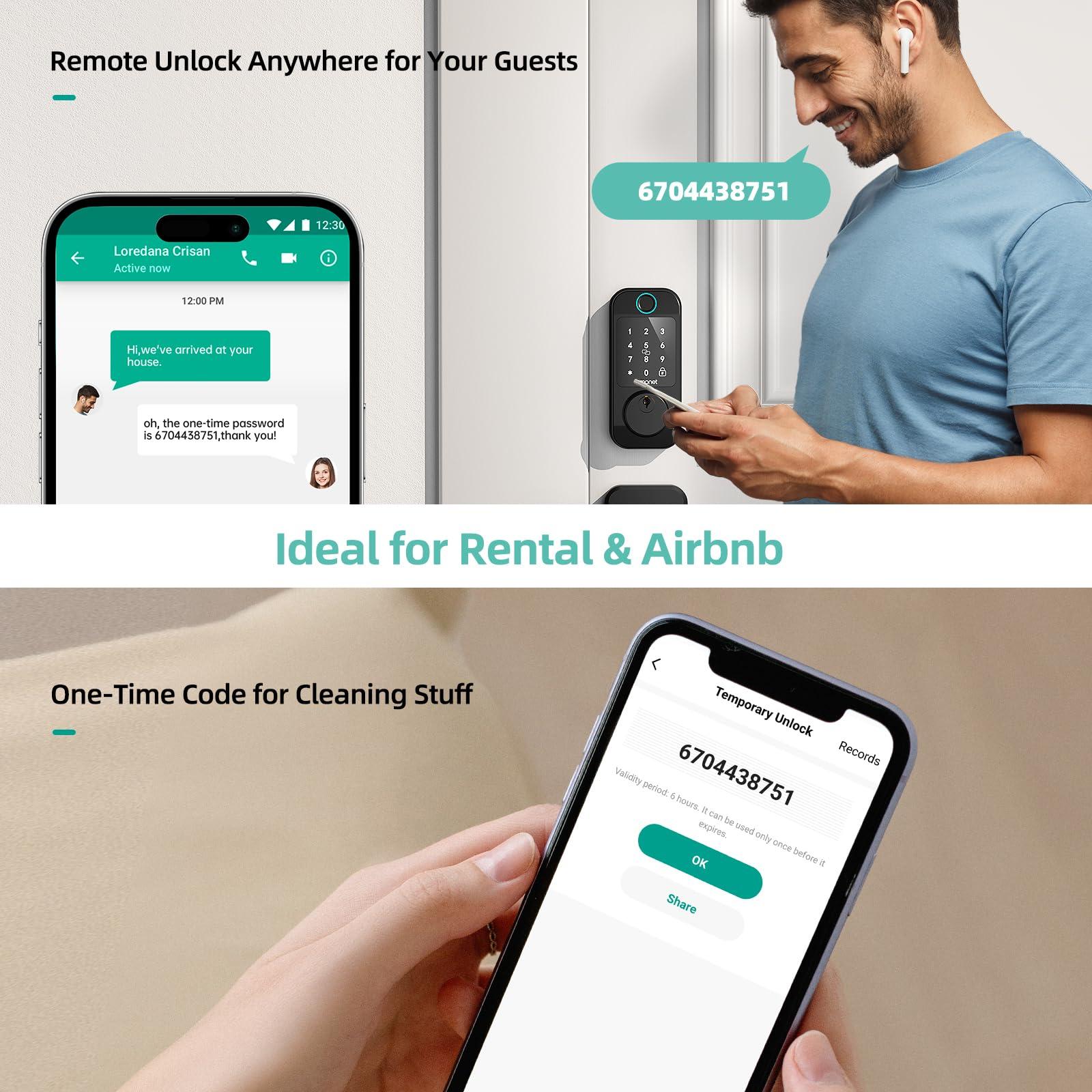 Smart Locks WiFi Deadbolt: SMONET Fingerprint Front Door Lock Keyless Entry with Keypad Electronic Digital Deadbolt Alexa Gateway Remote Control, Bluetooth APP KeyFob Code Auto-Lock for Home, Black - Image 7