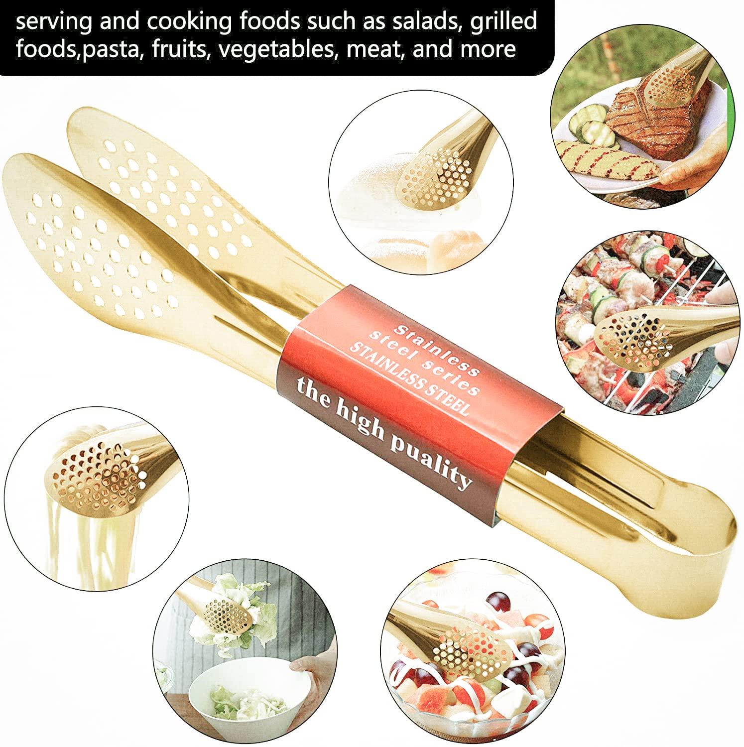 6 Pack Gold Buffet Tongs,Stainless Steel Serving Tongs Serving Utensils (9inch) - Image 5