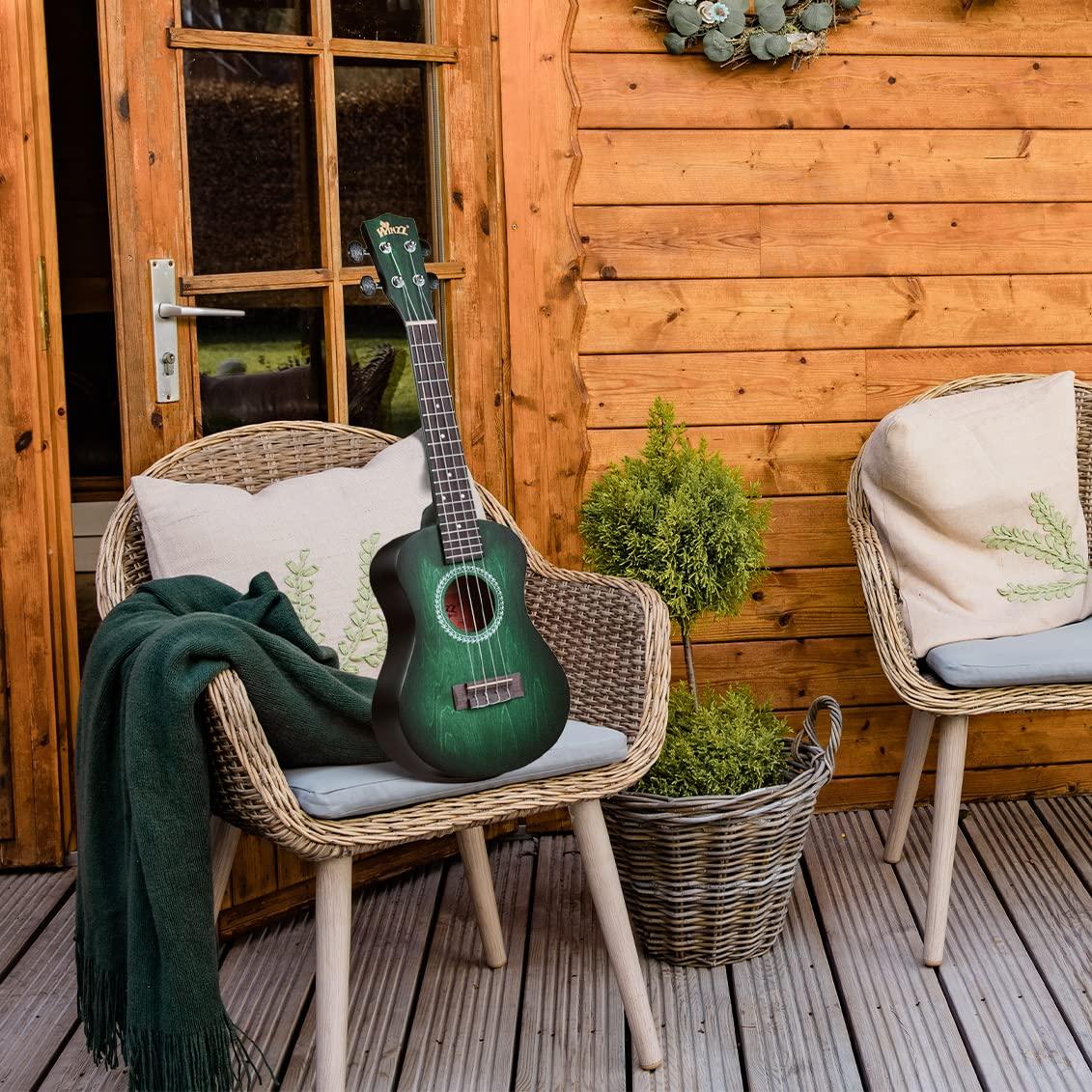 WINZZ HAND RUBBED Series - Concert Ukulele Vintage Hawaiian Uke with Online Lessons, Bag, Tuner, Strap, Extra Strings, Fingerboard Sticker, 23 Inches, Dark Hunter Green - Image 6