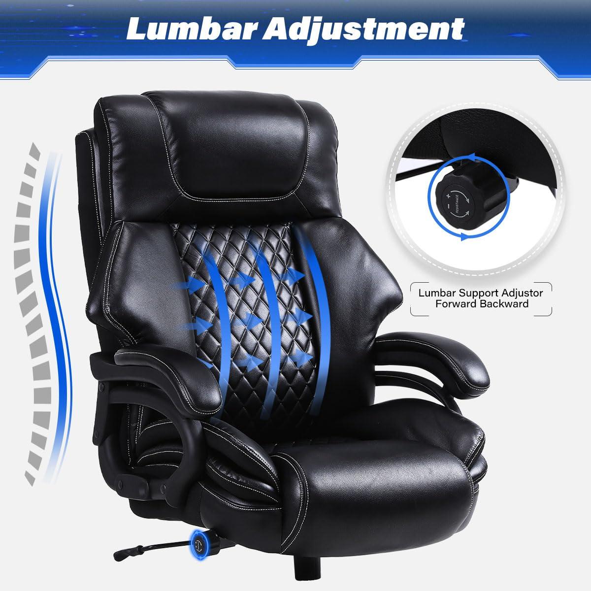 Big and Tall Office Chair 650lbs Heavy Duty Executive Chair with Adjustable Lumbar Support, Wide Seat, Ergonomic High-Back Leather Desk Chair for Heavy People - Image 5