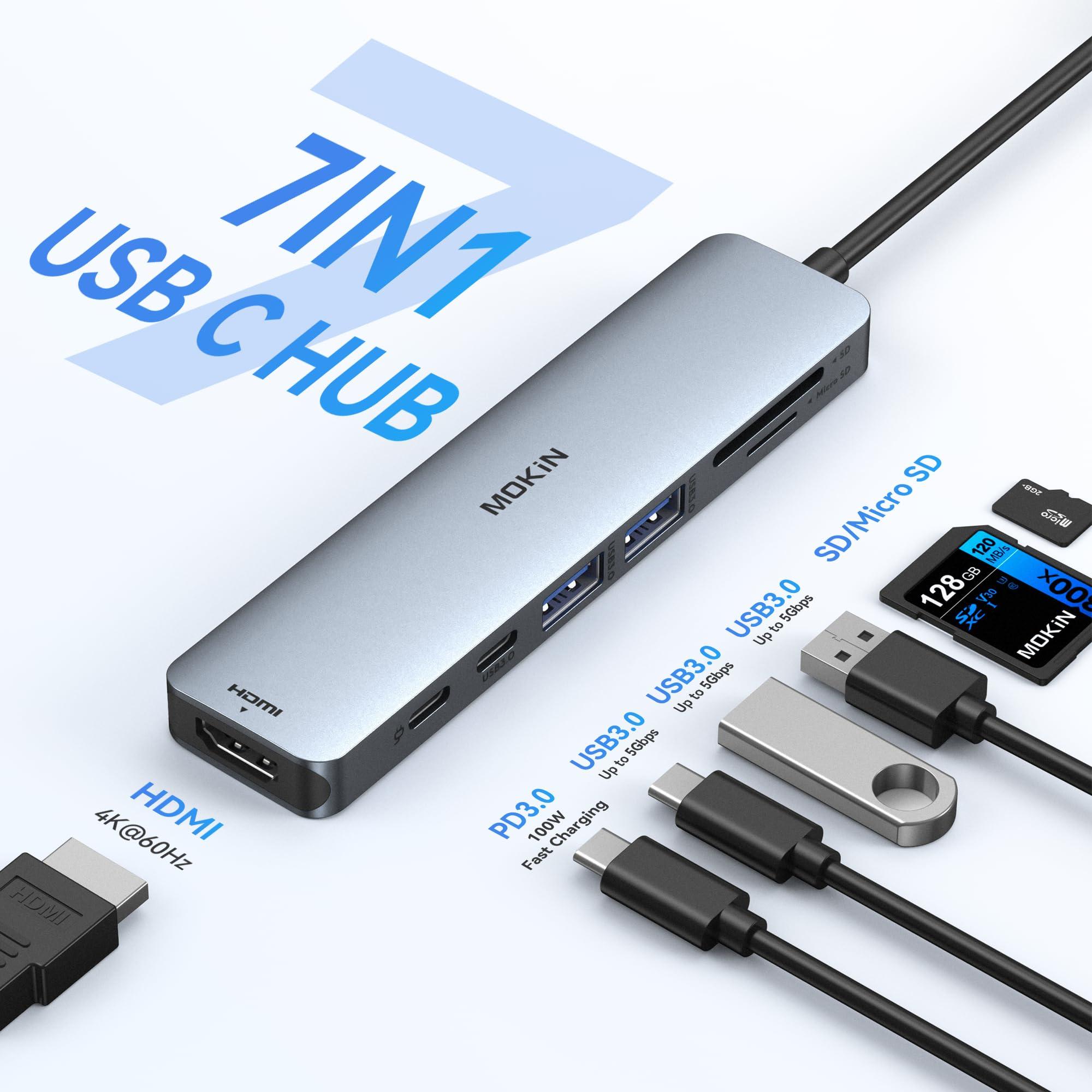 USB C Hub HDMI Adapter for MacBook Pro/Air, MOKiN 7 in 1 USB C Dongle with HDMI, SD/TF Card Reader, USB C Data Port,100W PD, and 2 USB 3.0 Compatible for MacBook Pro/Air, Dell XPS, Lenovo Thinkpad. - Image 2