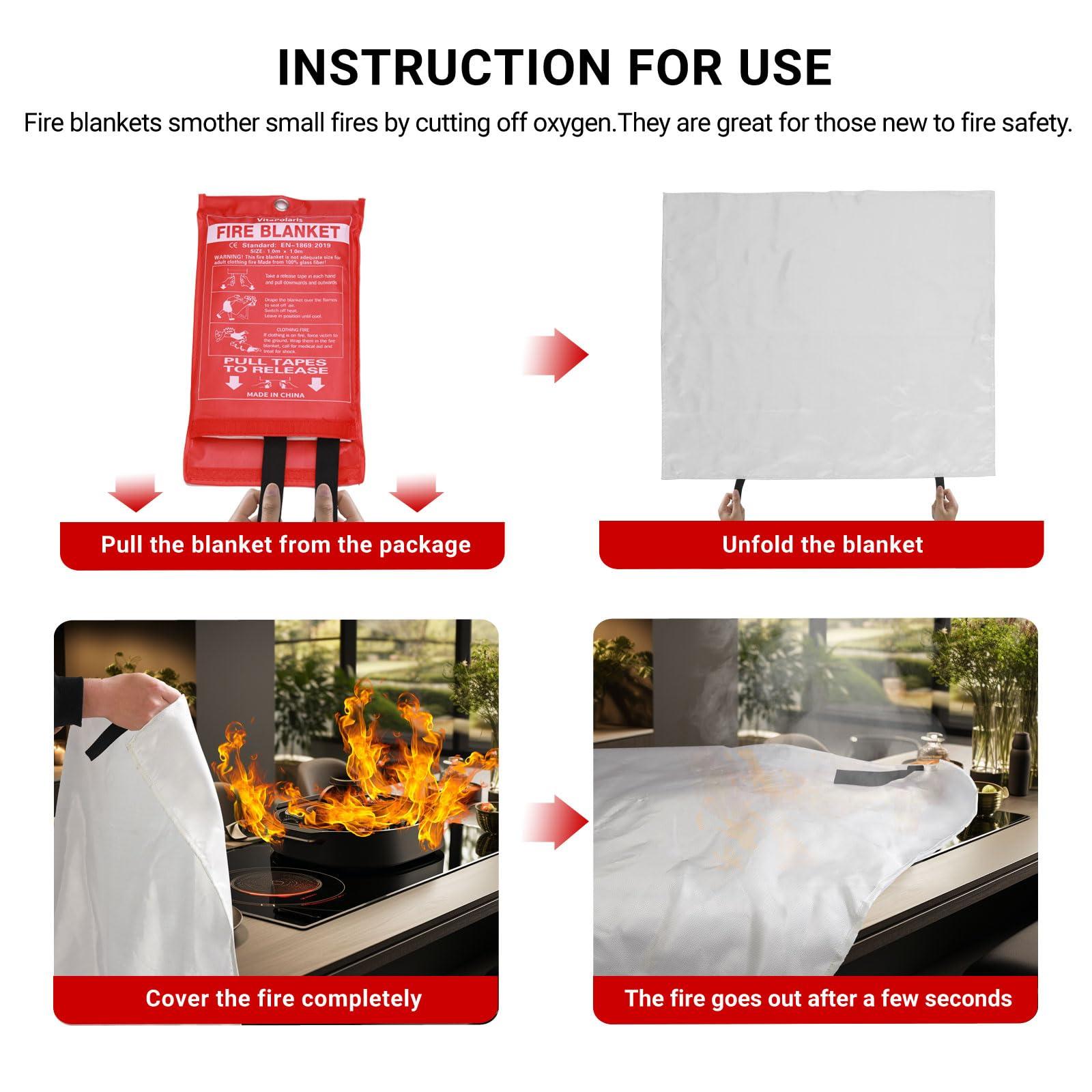 VitaPolaris Heavy-Duty Emergency Fire Blanket, 2 Pack – Fireproof Fiberglass Blanket for Kitchen, Home, Car, Grill, Fireplace, Camping, Heat Shield, Grease Fires, Emergency Fire Suppression - Image 5