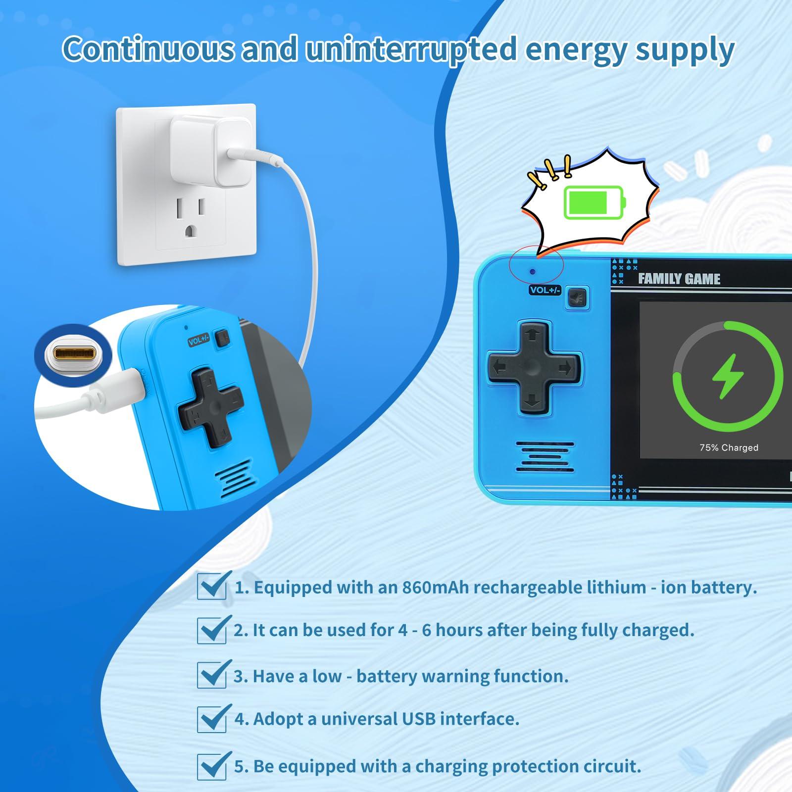 Handheld Game for Kids -Preloaded 220 Retro Video Games, Portable Gaming Player with Rechargeable Battery 3.0" LCD Screen, Mini Arcade Electronic Toy Gifts for Boys Girls (Blue) - Image 3