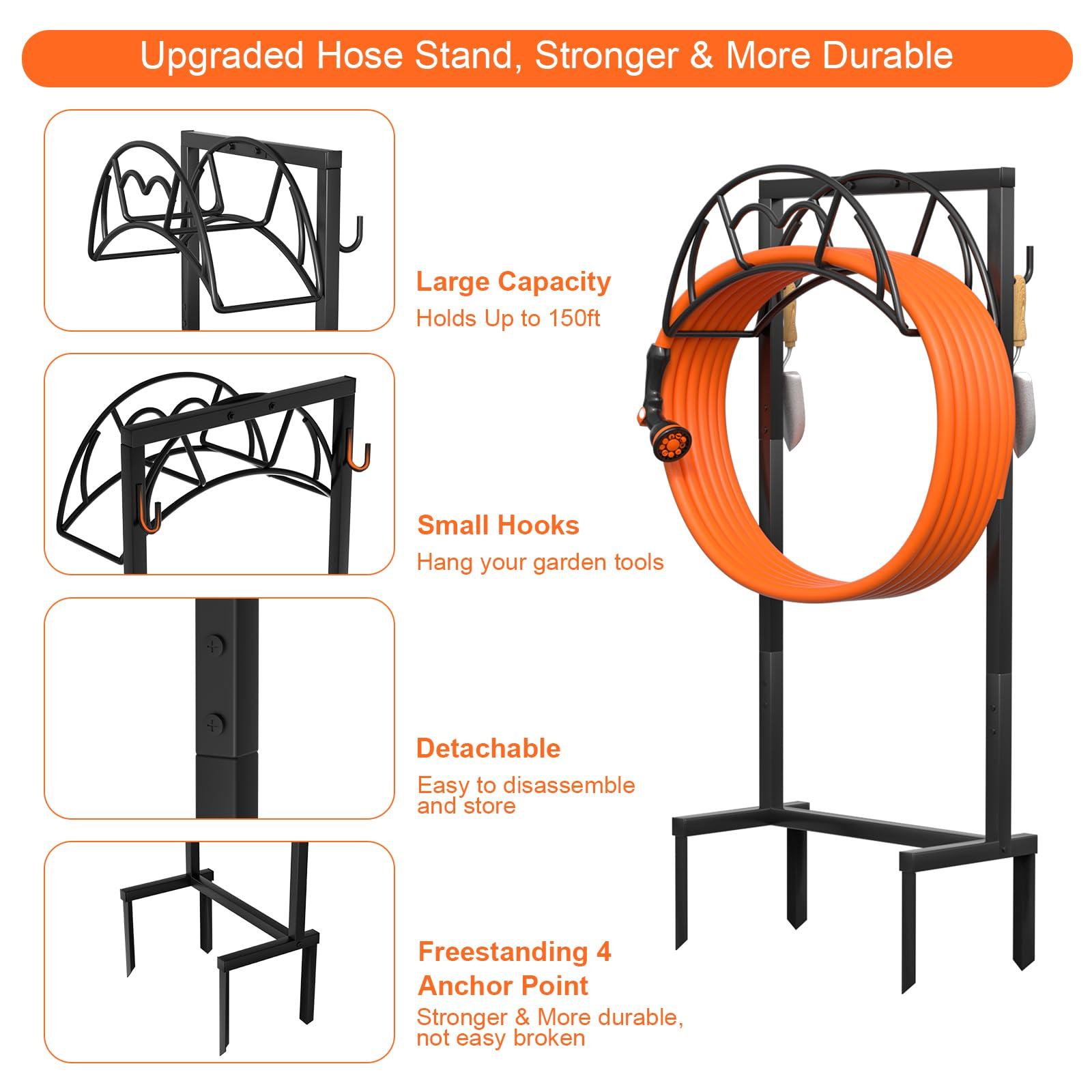 VyGrow Garden Hose Holder, Freestanding Heavy Duty Water Hose Holder for Outside, Upgraded Metal Hose Stand with 4 Spikes, Detachable Garden Hose Storage Hose Reel Rack, Black - Image 3