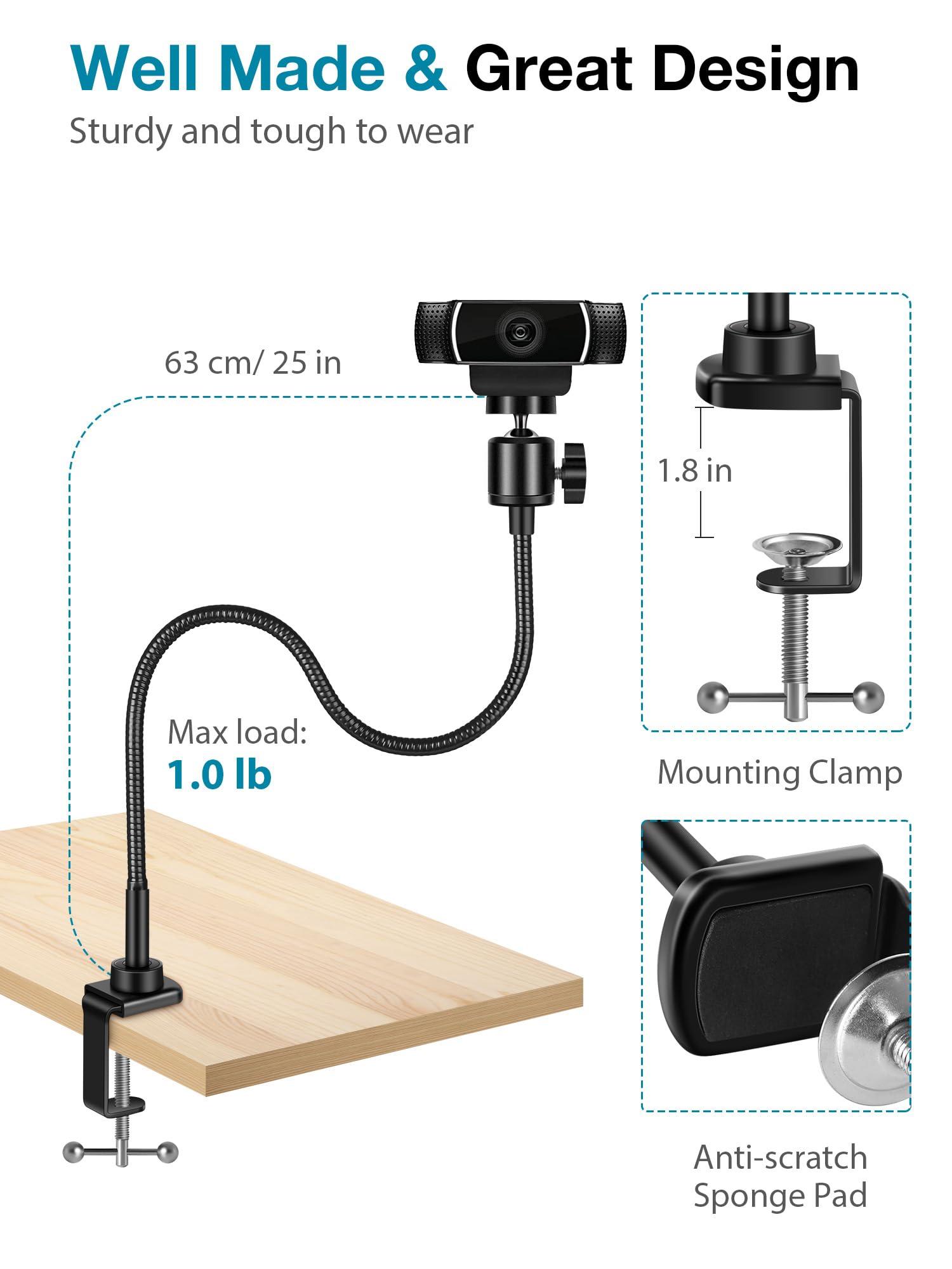 InnoGear Webcam Stand with Phone Mount, Desk Camera Arm Stands Gooseneck for Logitech Webcam BRIO 4K C960 C920 C920S C922 C922x C925e C930 C930e C615 NexiGo N60, Right Light, Gopro with 1/4" Thread - Image 3