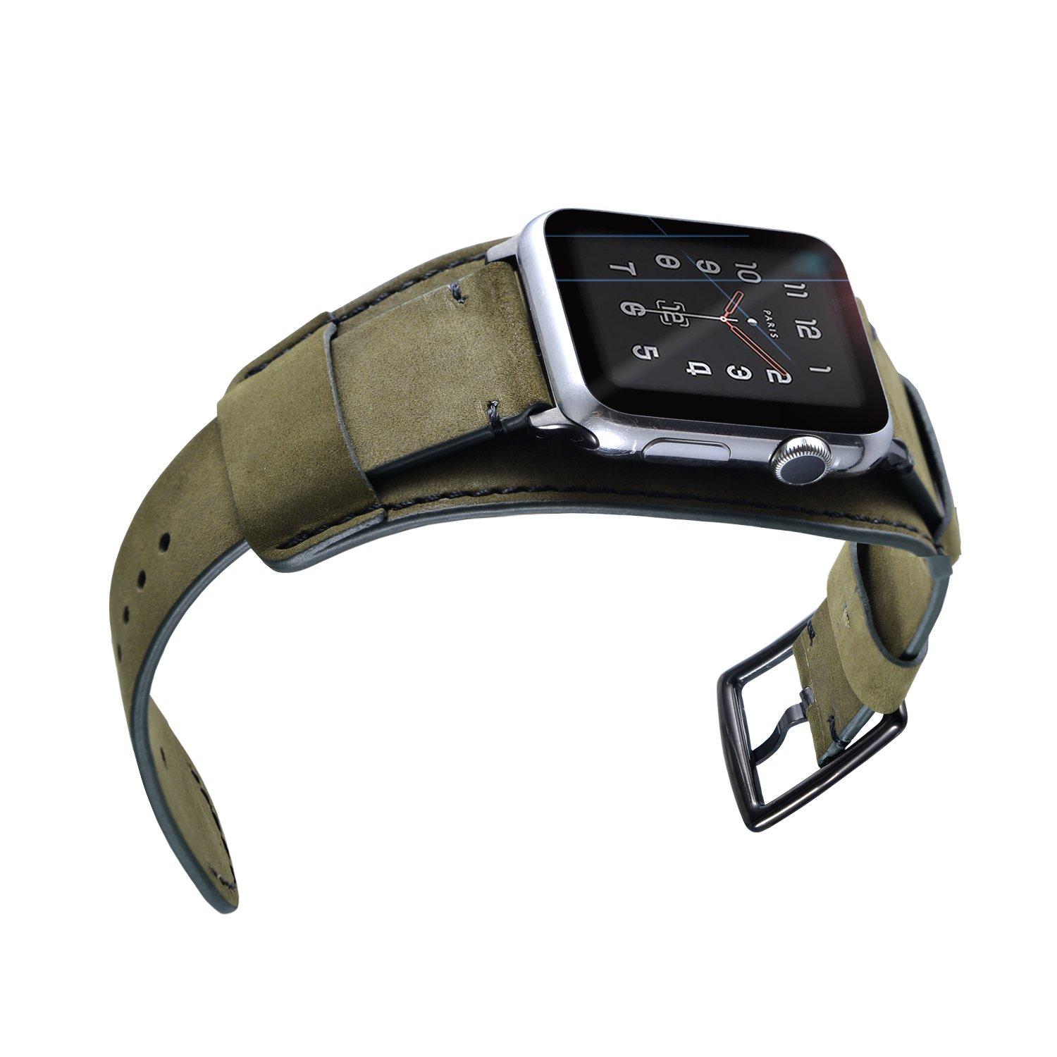 CooBES Compatible with Apple Watch Band 49/46/45/44mm/42mm(Series 3 2 1),Genuine Leather Bracelet Wristband Crazy Horse Cuff Strap Compatible iWatch Ultra/Ultra2 Series 10/9/8/7/6/5/4/3/2/1 (Green) - Image 4