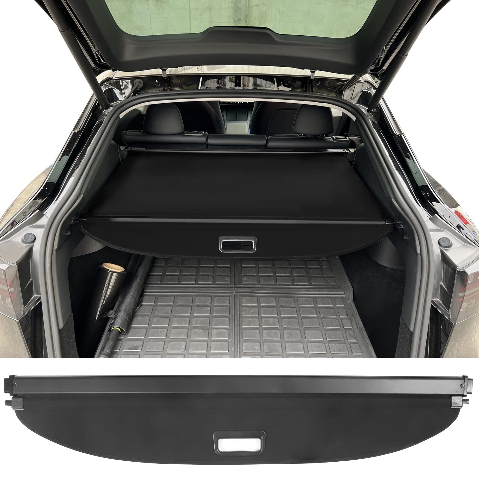 IKON MOTORSPORTS, Rear Cargo Cover Compatible with 2020-2022 Tesla Model Y, Retractable Rear Trunk Security Cargo Cover Black PVC & Aluminum Alloy Canvas Style - Image 2