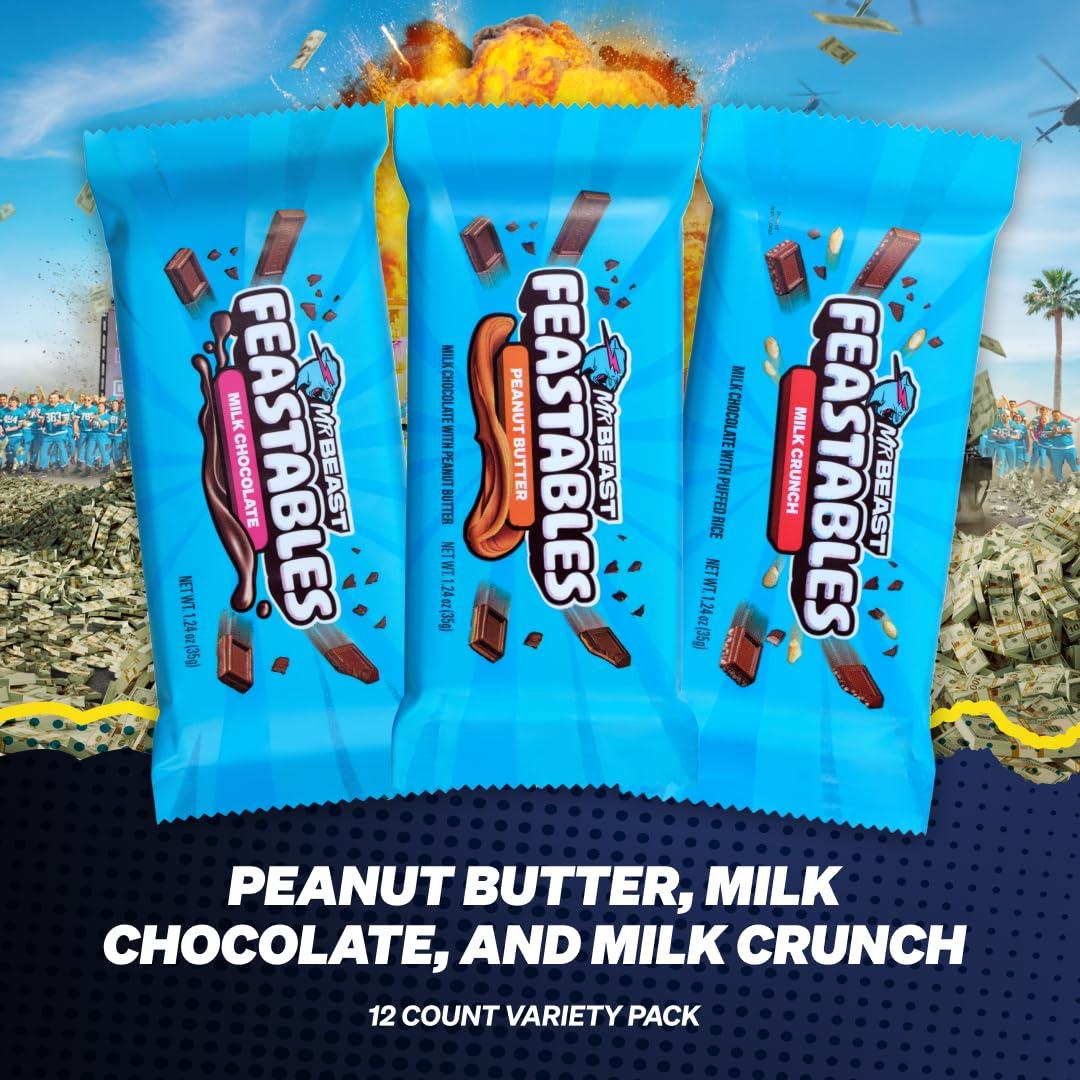 Feastables Beast Games Chocolate Bar Box, Milk Chocolate, Crunch, and Peanut Butter, 1.24 oz (35g), 12 count - Image 3