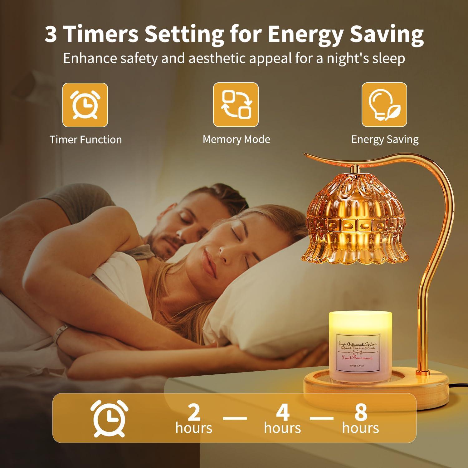 Candle Warmer Lamp with Timer, Vintage Flower Candle Lamp Warmer, Dimmable Electric Lamp Candle Warmer with 2 Bulbs for Scented Jar Candles, House Warming Gifts for Mom Women Home Room Office Decor - Image 5