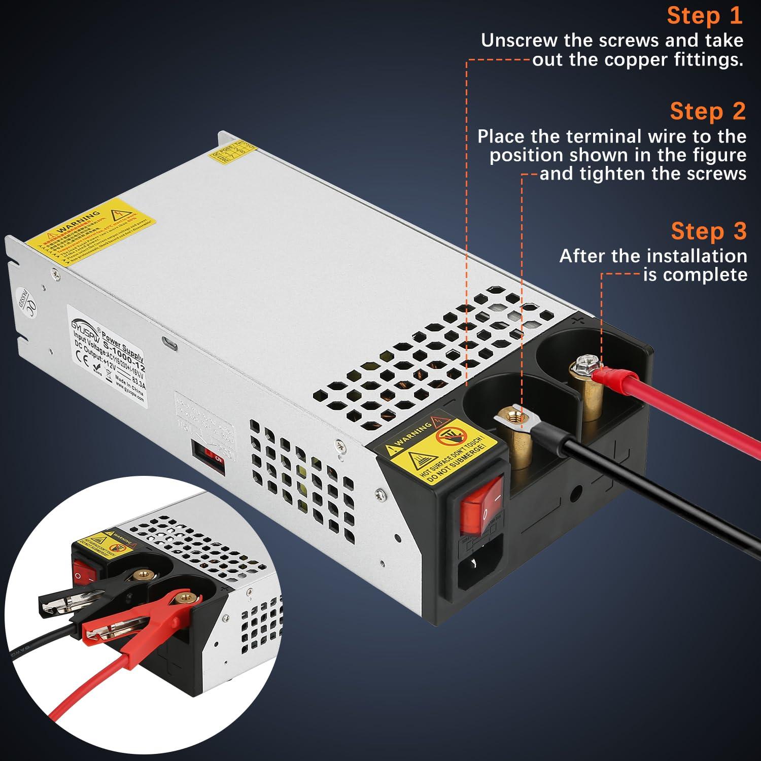 New Version 12V 1000W AC to DC Converter, DC Power Supply Switch Adjustable Switch Transformer for LED Strip, LCD Monitor, CCTV, 3D Printer, Computer Project, Radio and Car Stereo Max Current 83.4A - Image 4
