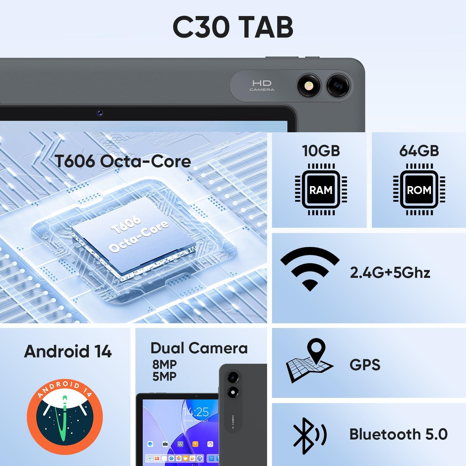 COLORROOM Android Tablet, 10.1 inch Octa-Core Android 14 Tablets with 10GB RAM + 64GB ROM 1TB Expand, GPS, 6000mAh, 1280x800 IPS Display, BT5.0, Dual Camera, WiFi 5, GPS (Black) - Image 2