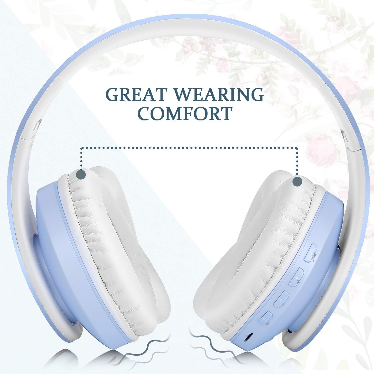 TUINYO Wireless Headphones Over Ear, Bluetooth Headphones with Microphone, Foldable Stereo Wireless Headsetfor Travel Work TV PC Cellphone-Light Blue - Image 3