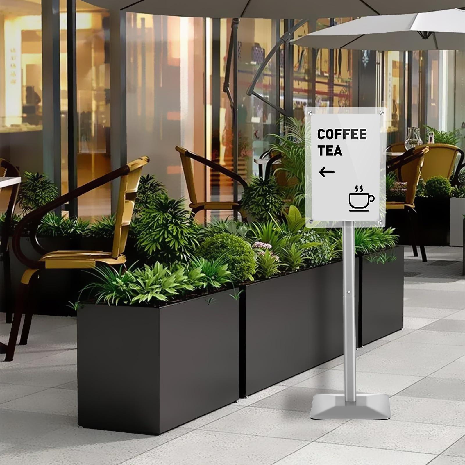 DISPLAYSWORKER Adjustable Heavy Duty Pedestal Acrylic Sign holder floor Stand,sign stand poster stand ,Standing Floor for 11 x 17 inch,Silver (silver, acrylic frame 11-x-17-inch) - Image 8