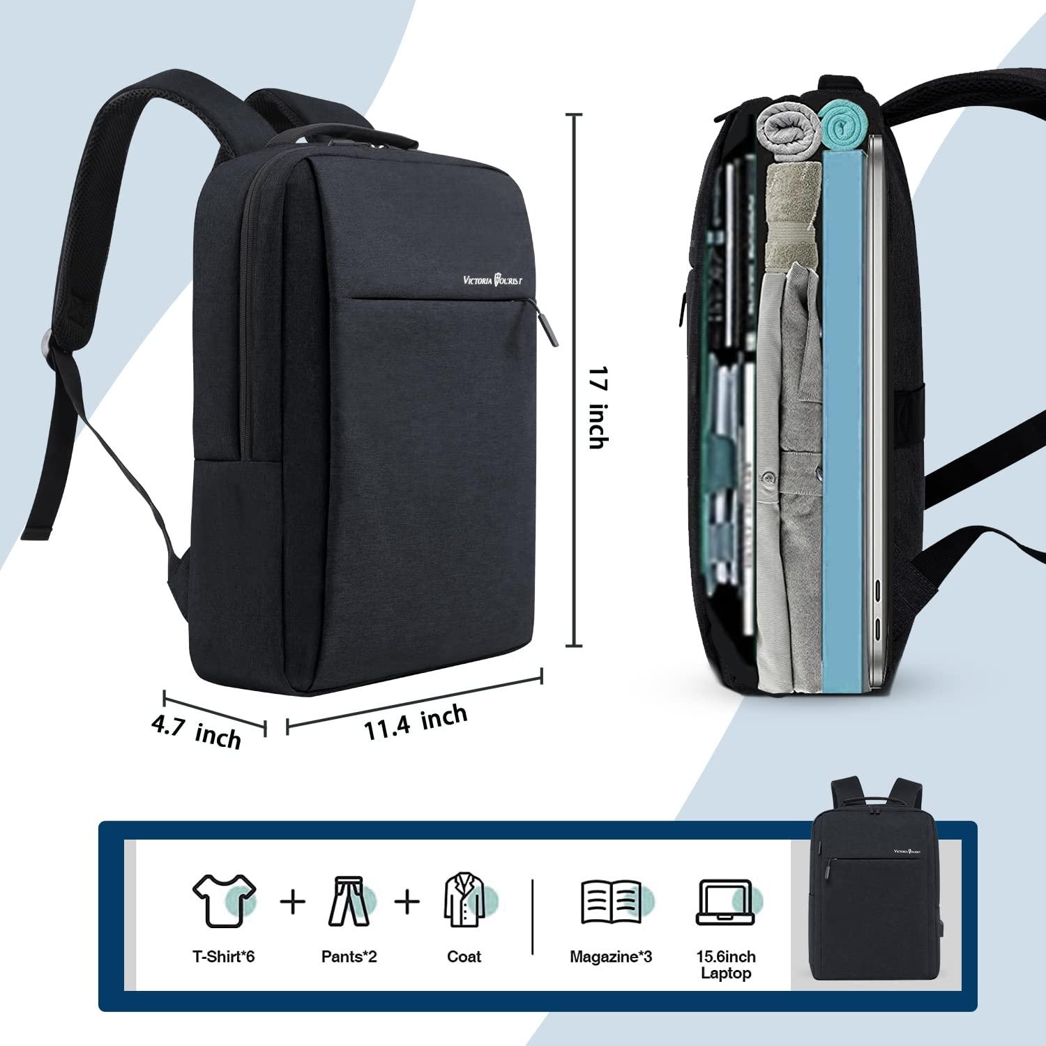 Victoriatourist Laptop Backpack, Business Slim Durable Travel Water Resistant Backpacks with USB Charging Port, College Bookbag Computer Bag Gifts for Men Women Fits 15.6 Inch Notebook(Black) - Image 2