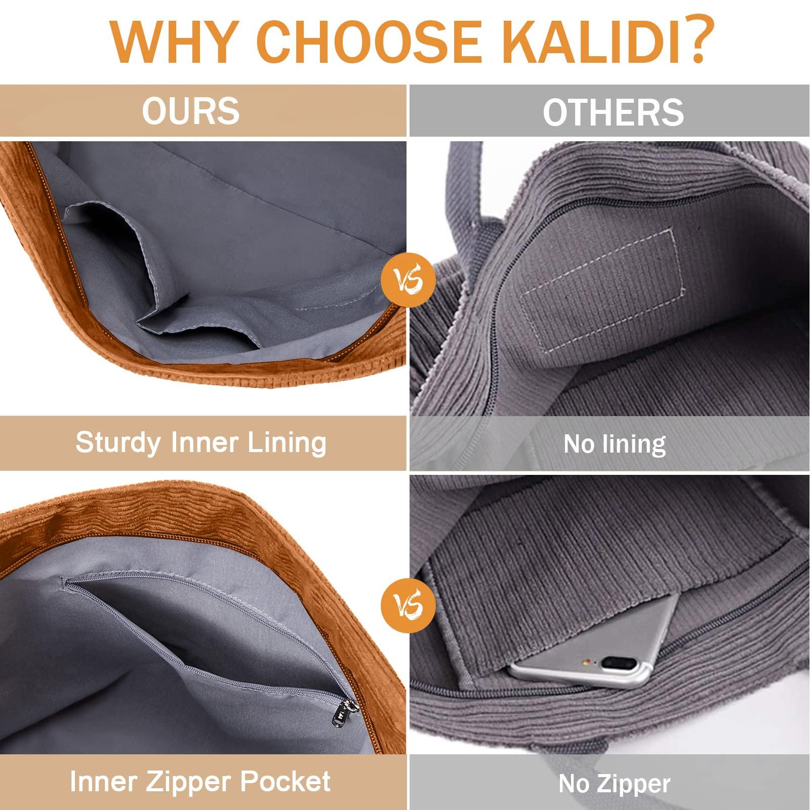 KALIDI Corduroy Tote Bag, Large Messenger Bag Shoulder Hobo Anti Splash Crossbody Zipper Bag Casual Work Shopping Women - Image 6