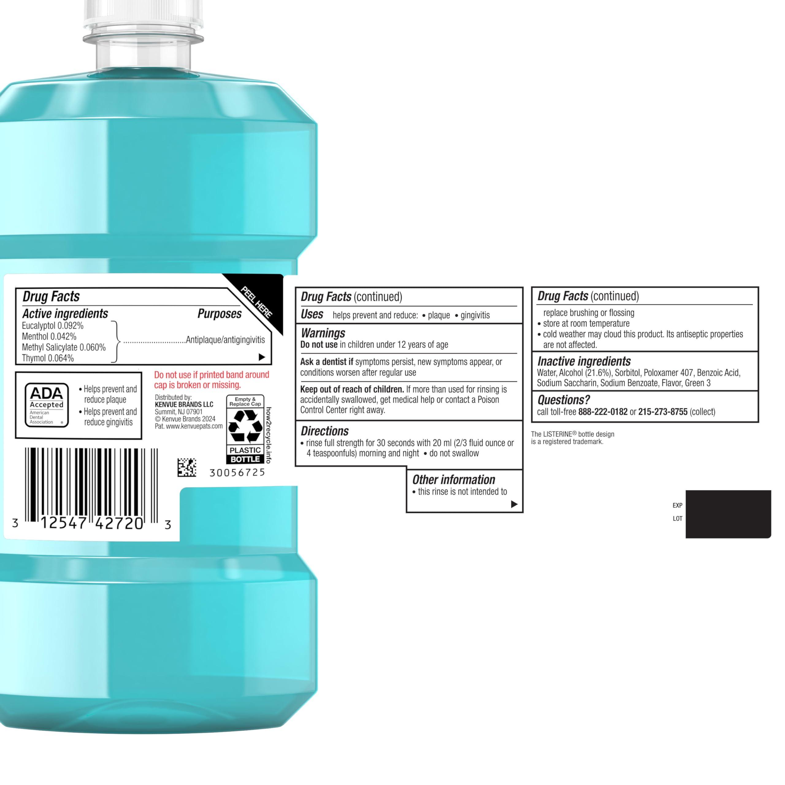 Listerine Cool Mint Antiseptic Mouthwash, Daily Oral Rinse Kills 99% of Germs That Cause Bad Breath, Plaque and Gingivitis for a Fresher, Cleaner Mouth, Cool Mint Flavor, 250 mL/ 8.5 Fl. Oz. - Image 8