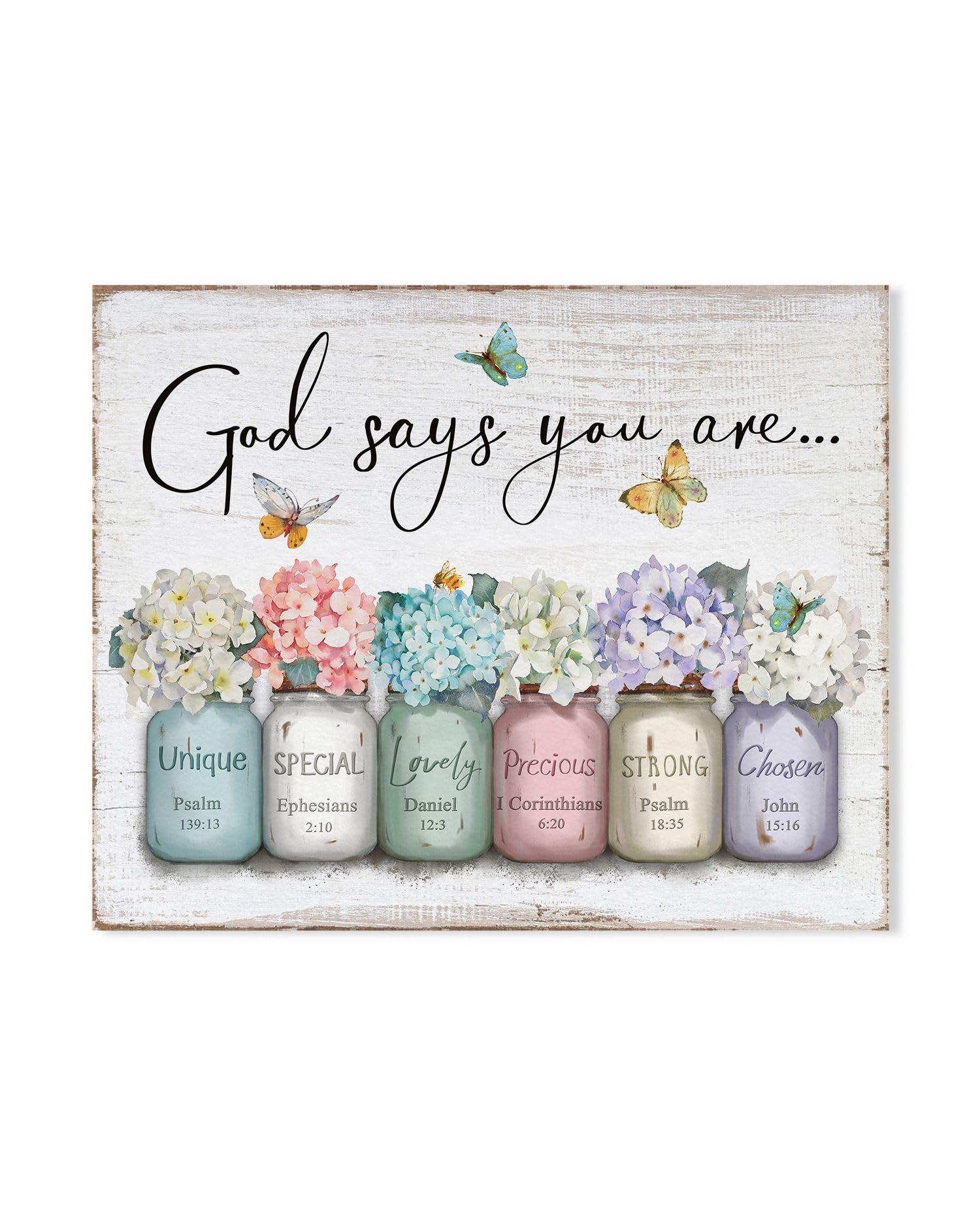 Inspirational Bible Verse Wall Art: God Says You Are Wall Sayings Flowers in Mason Jar Picture Print Christian Gift Quotes Poster for Women Girl Bedroom Decor 12" x 15" - Image 9