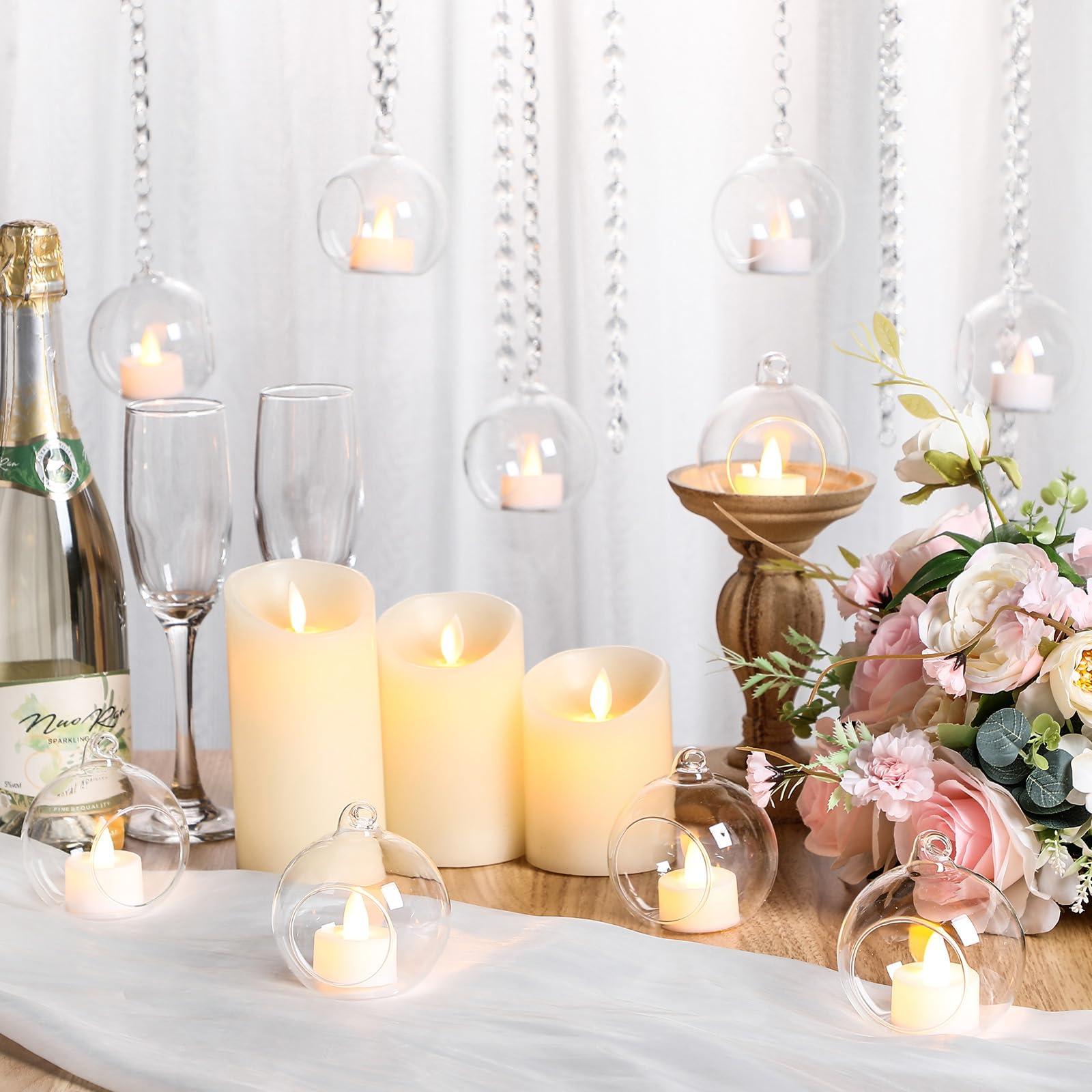 GlikCeil 3.15'' Hanging Glass Tealight Holder Globe and Clear K9 Crystal Garland Strands, Hanging Glass Terrarium Containers for Wedding Party Tree Decoration(56 Pcs) - Image 2