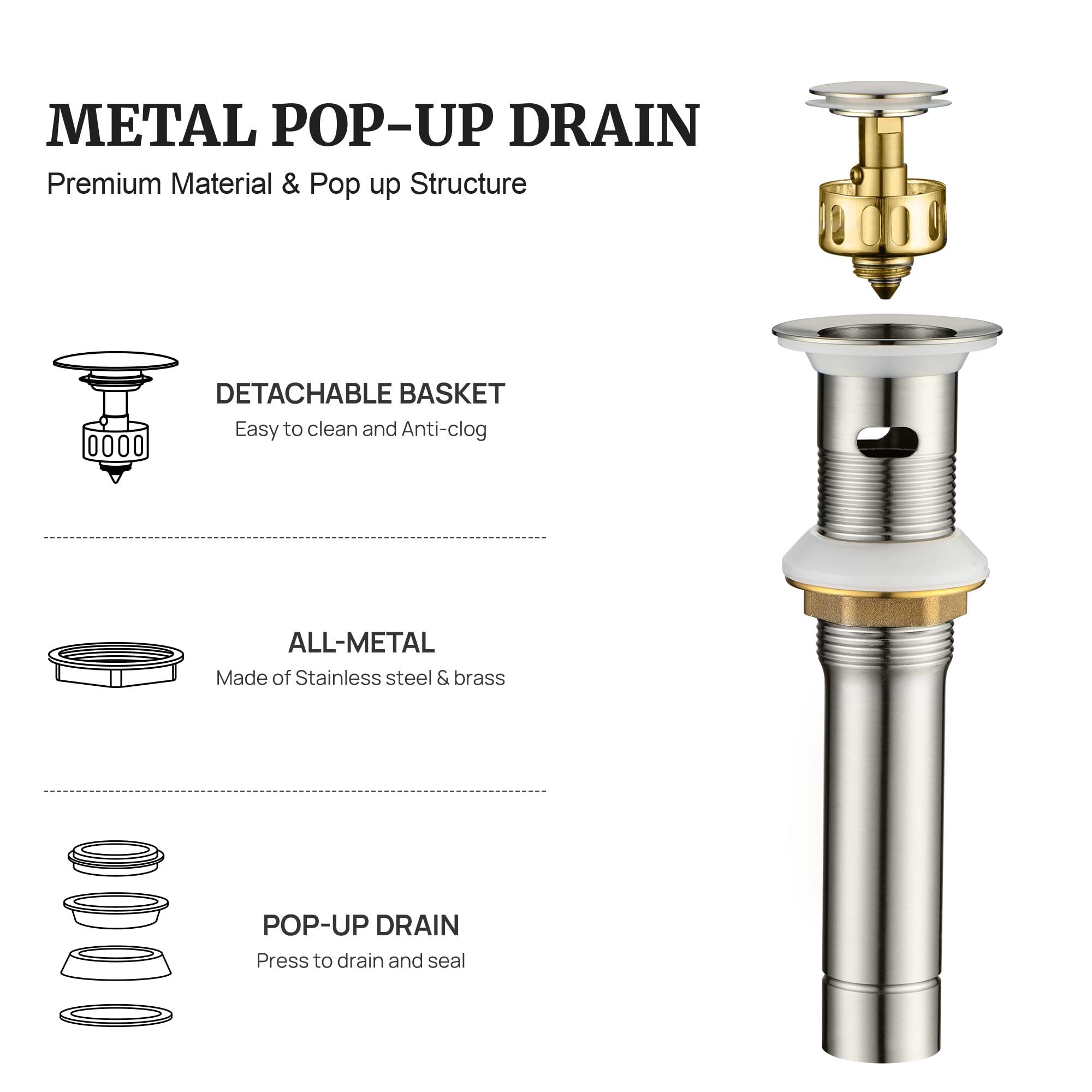 Pop up Sink Drain Stopper for Bathroom Vessel Vanity Sink Art Basin Brushed Nickel, Small Cap with Overflow, Metal Pop up Drain Strainer with Detachable Basket Stopper - Image 3