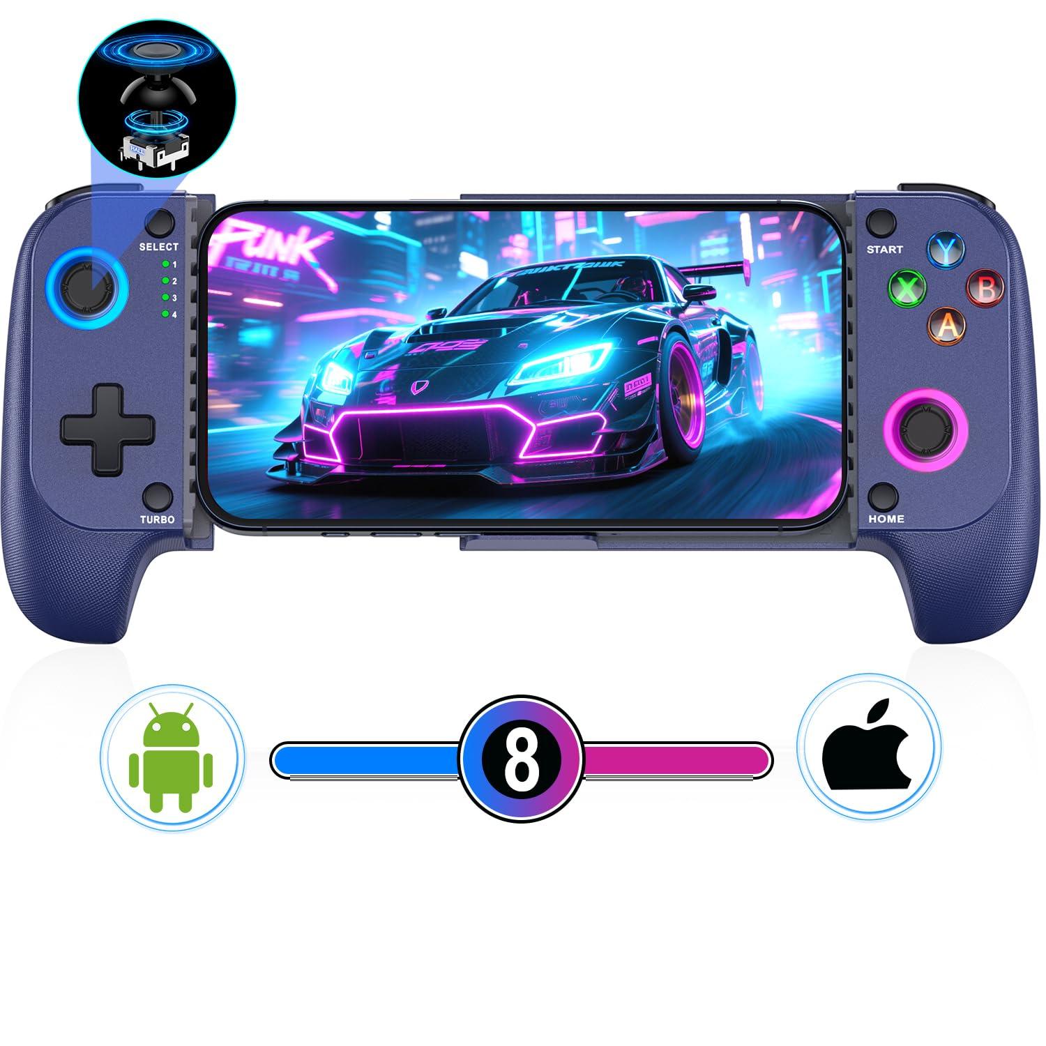 Mobile Game Controller for iPhone/Android, Wireless Phone Controller Support Phone Case, Gaming Controller with Hall Joystick Suitable for Xbox Game Pass, Steam Link, Roblox, Call of Duty & More, Blue